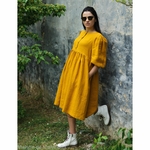 robe-midi-femme-manches-ballon-pur-lin-lave-bio-français-offon-maison-de-mamoulia-jaune-miel-