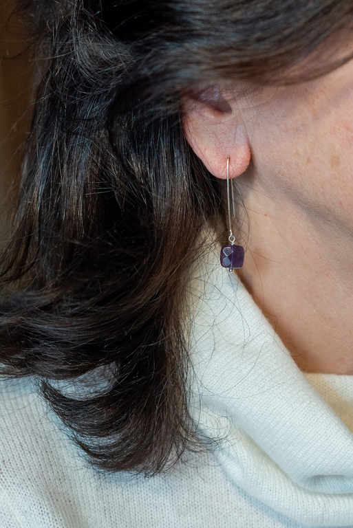 Clous d'oreilles en argent (925) avec améthyste boule