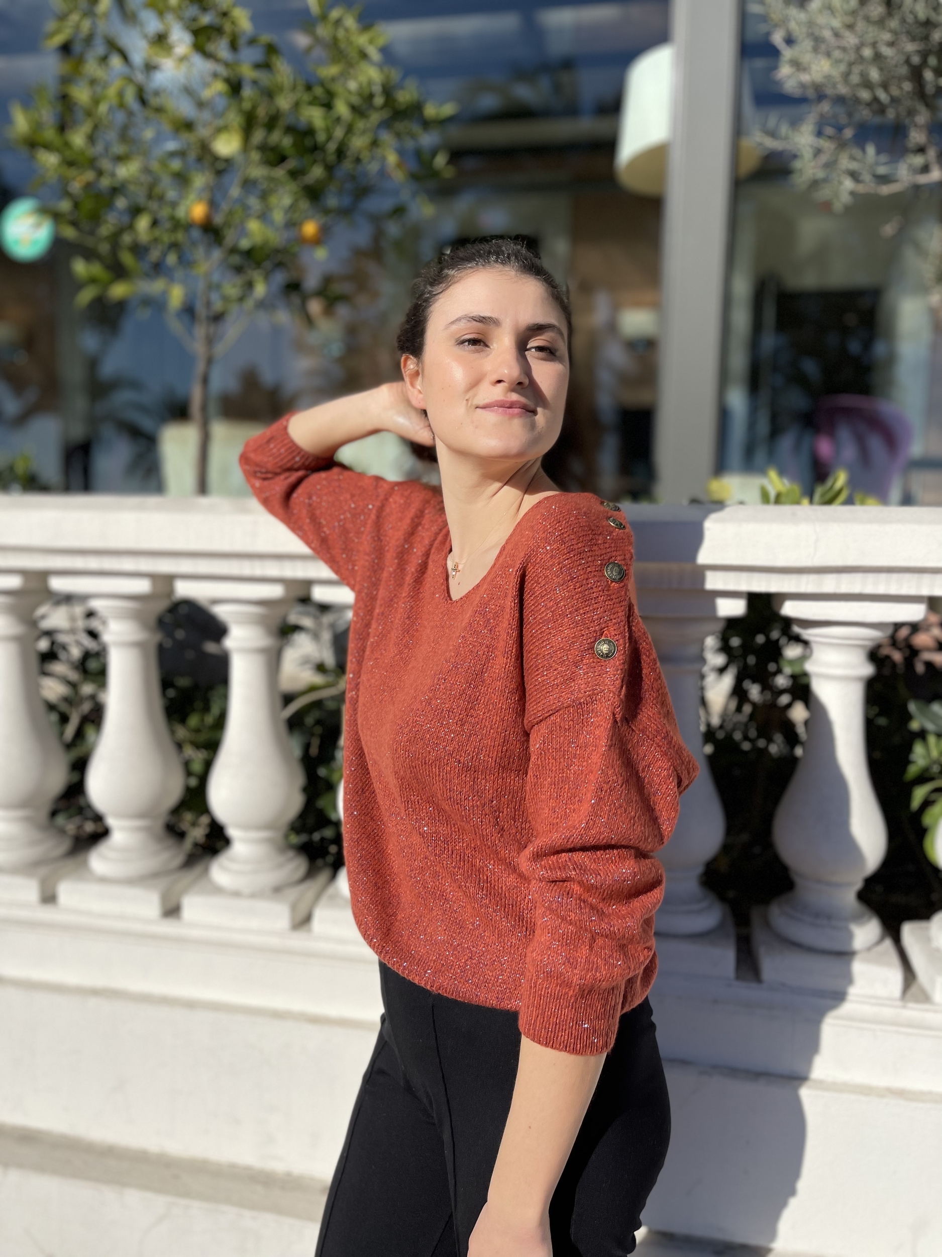 Pull Femme Chic Col Bateau Manches Chauve-souris - Léger, Chaud, 90% Polyester 10% élasthanne - Automne/hiver