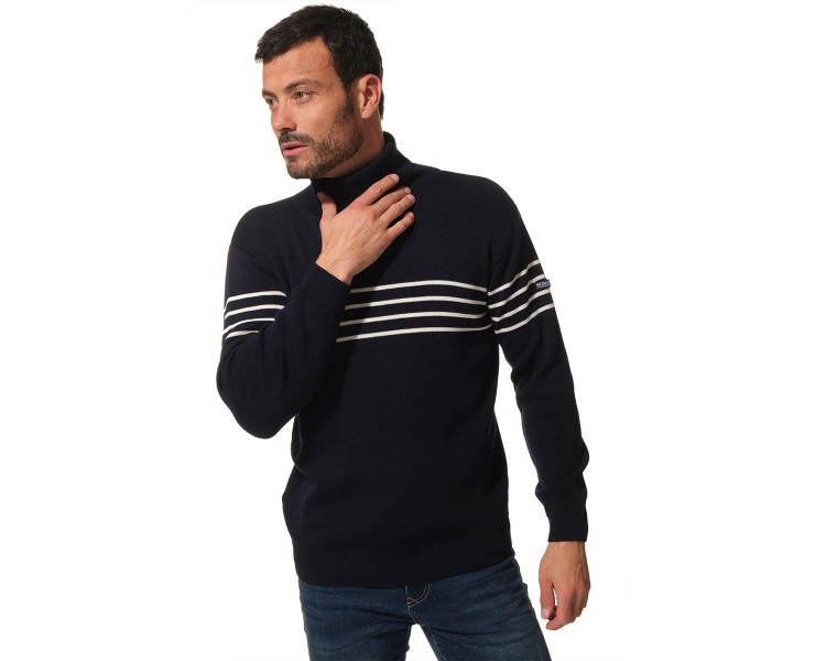 Pull marin col discount roulé