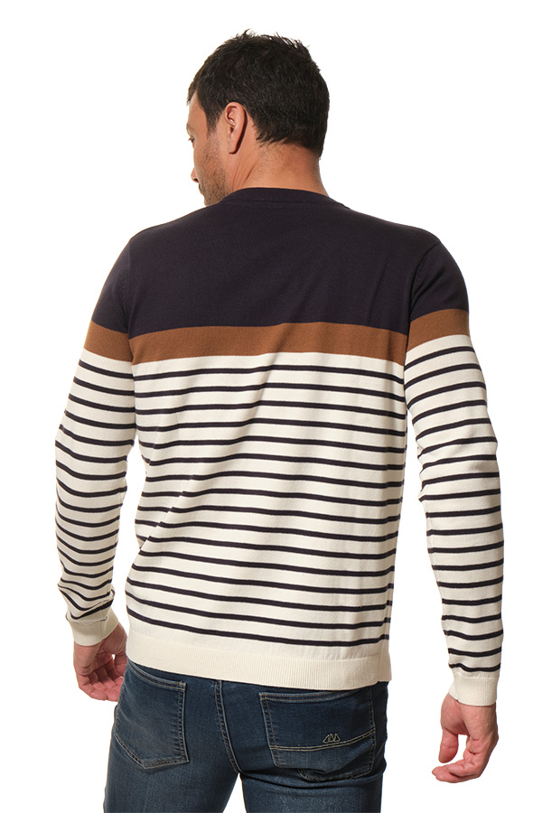 Pull marin pour homme avec rayures et col rond DEKSTER Hublot