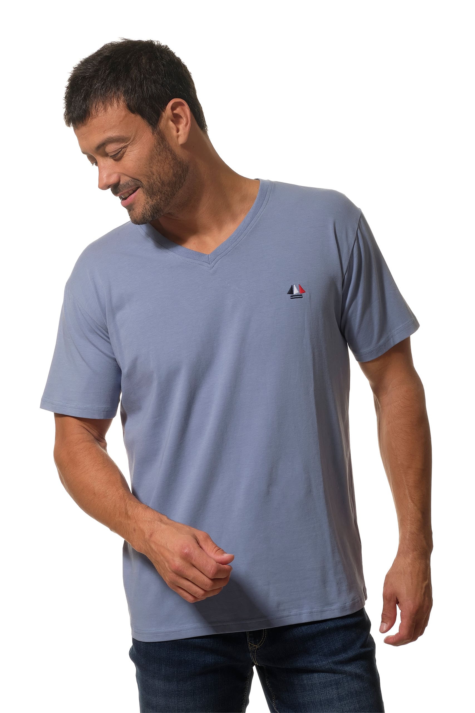 tee-shirt bleu col v homme
