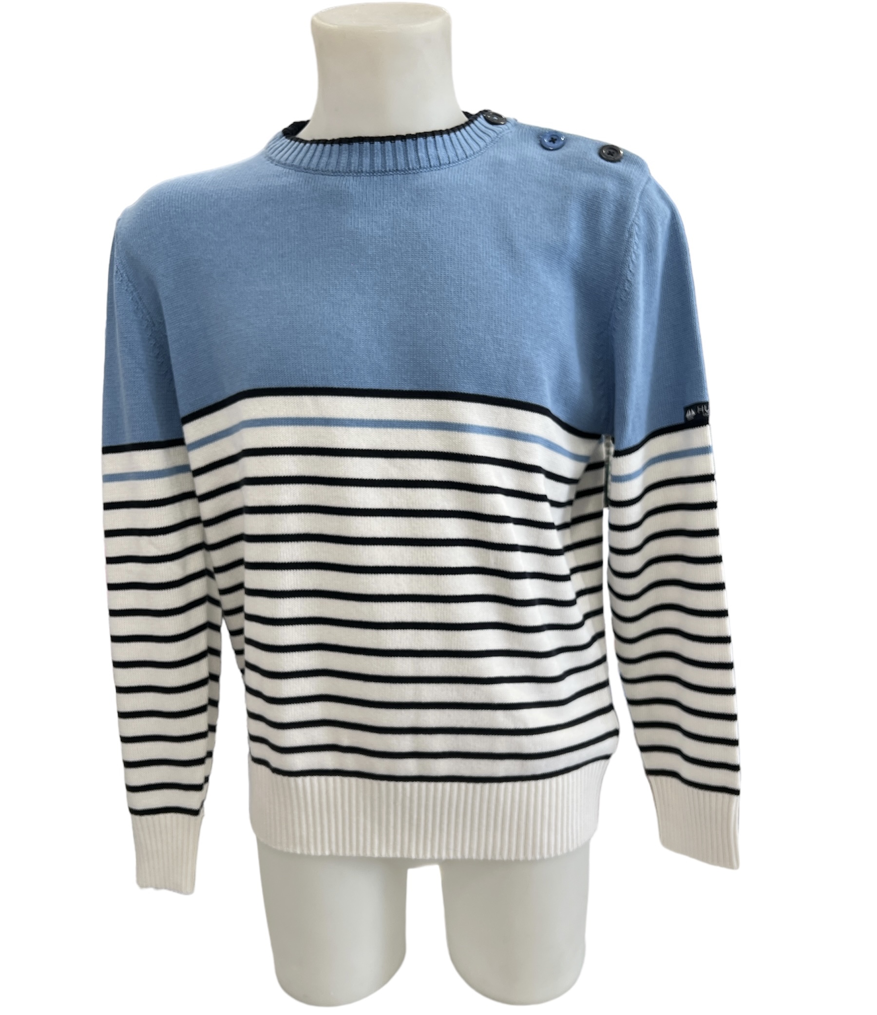 pull rayé blanc marine bleu