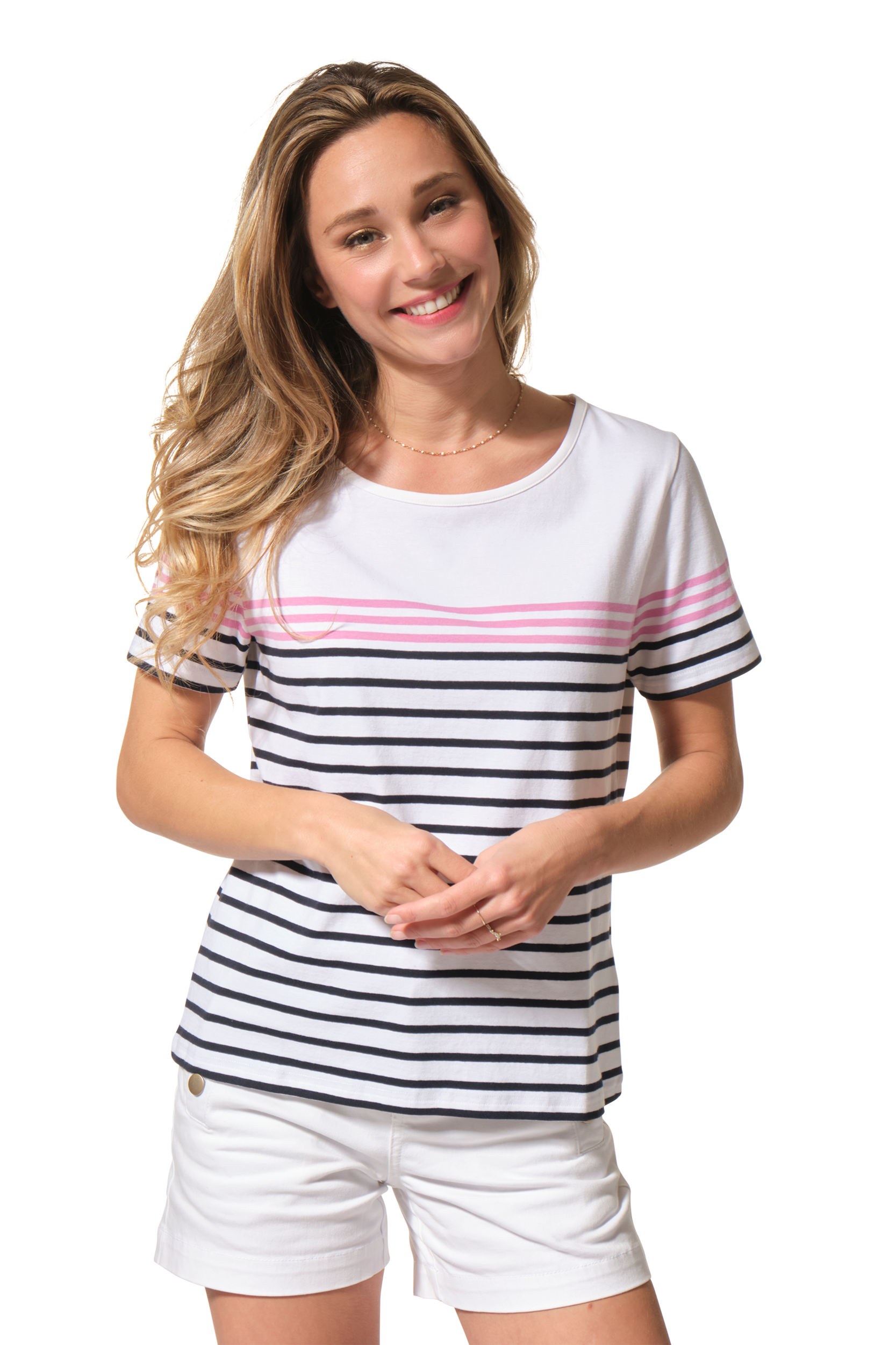 marinière blanc marine rose femme