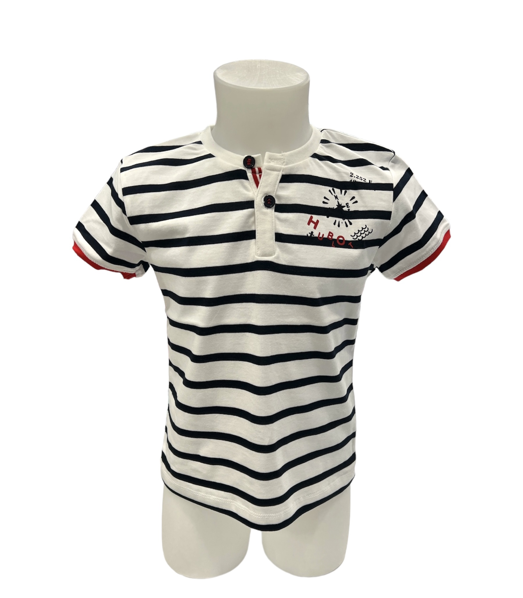 marinière col boutonné blanc marine garçon