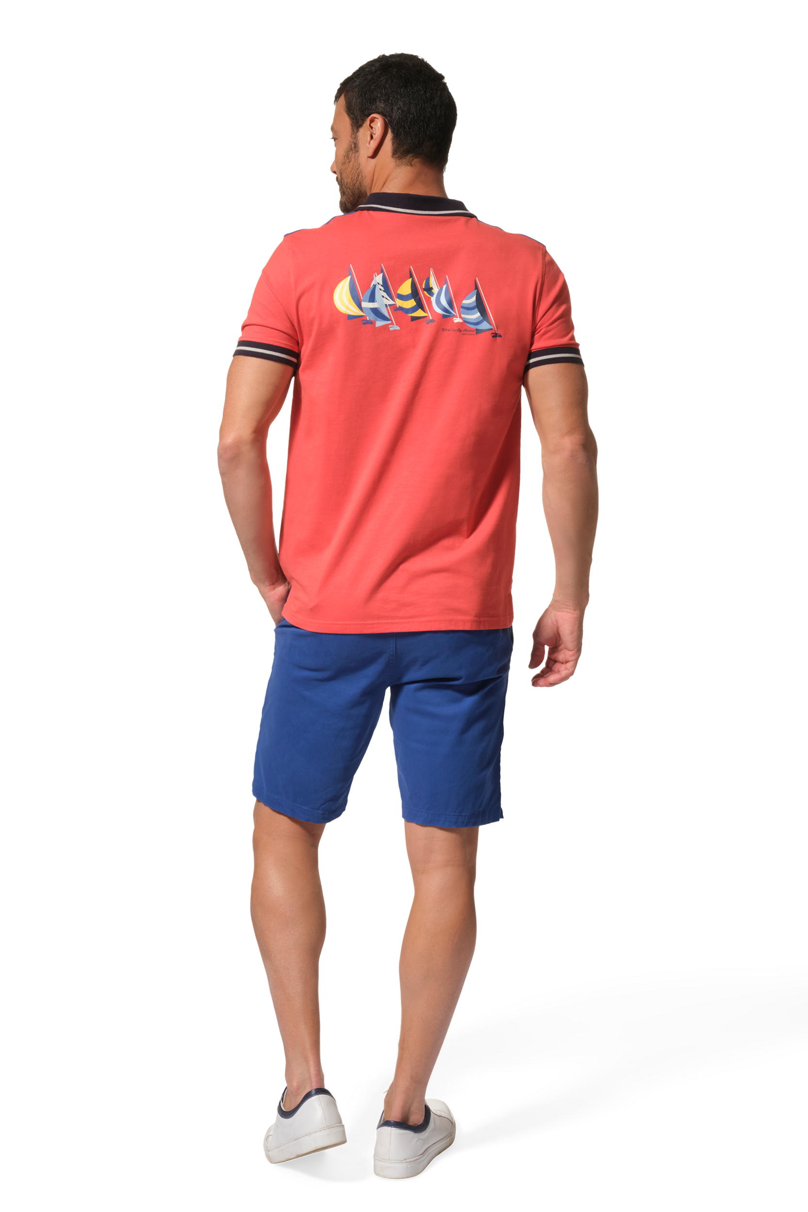 polo orange imprimé dans le dos pour homme