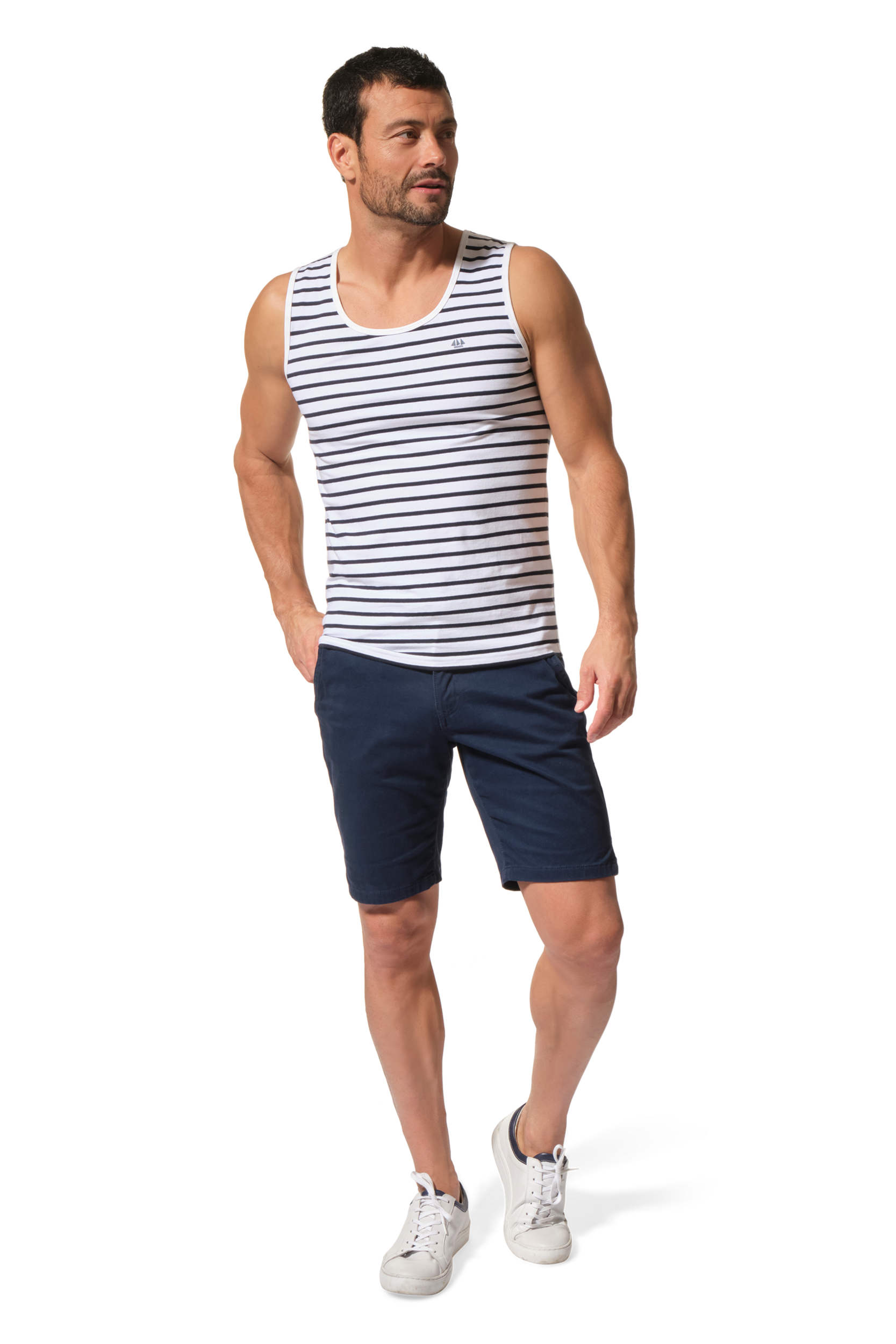débardeur rayé blanc marine homme