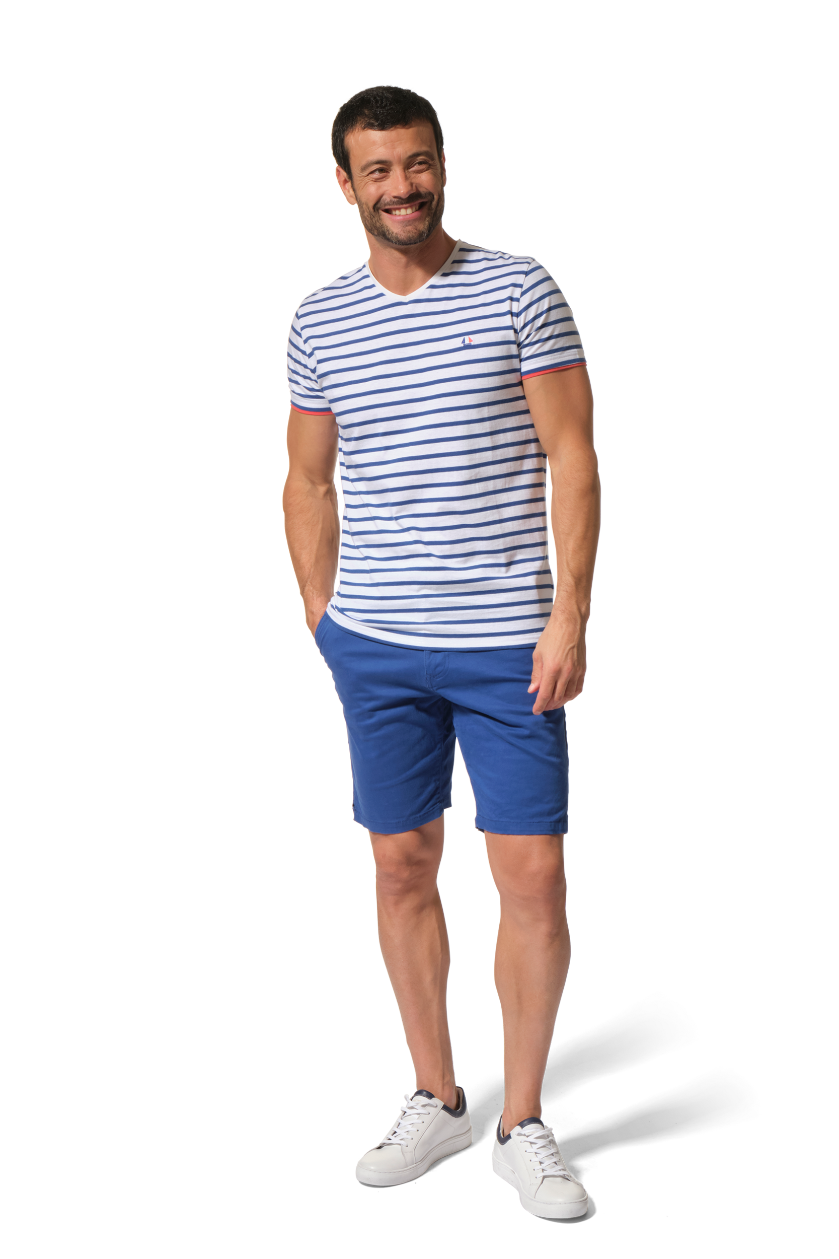 marinière blanc et bleu col v pour homme
