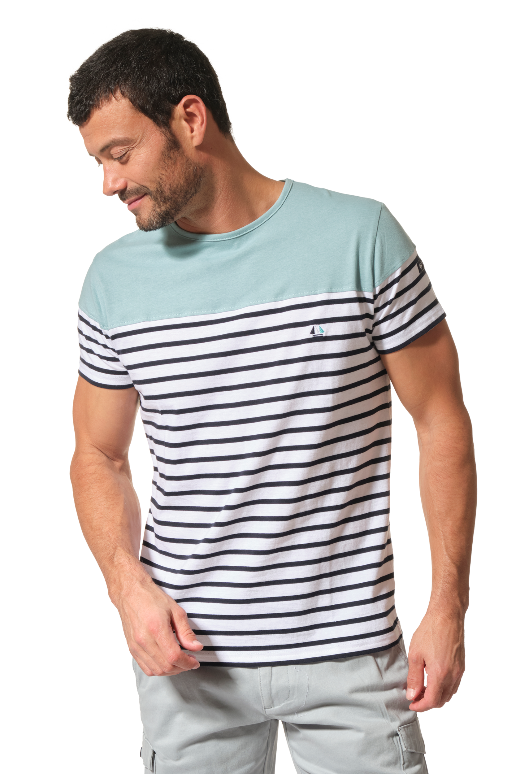 tee-shirt rayé blanc marine vert homme