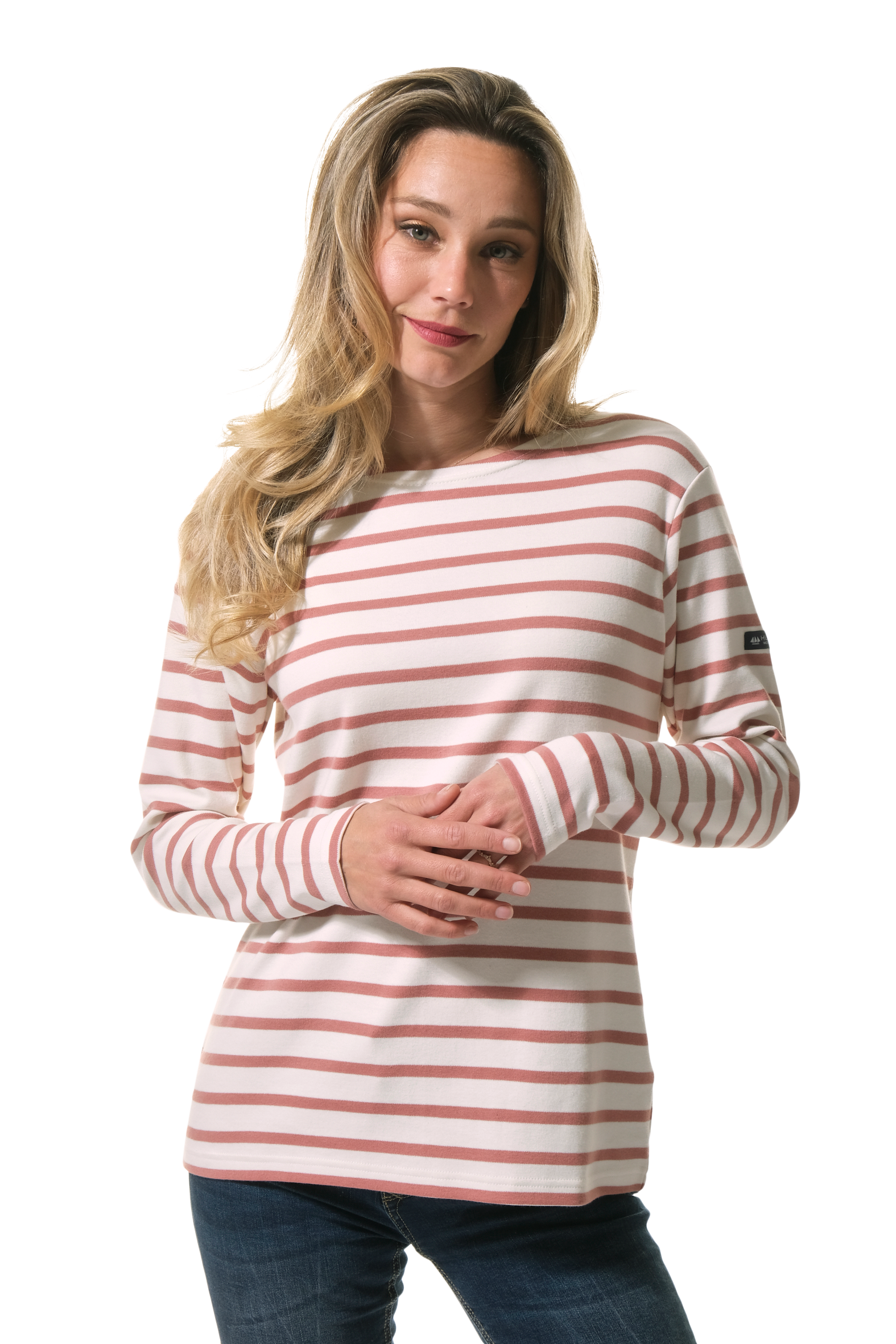 marinière manche longue ecru rose pour femme