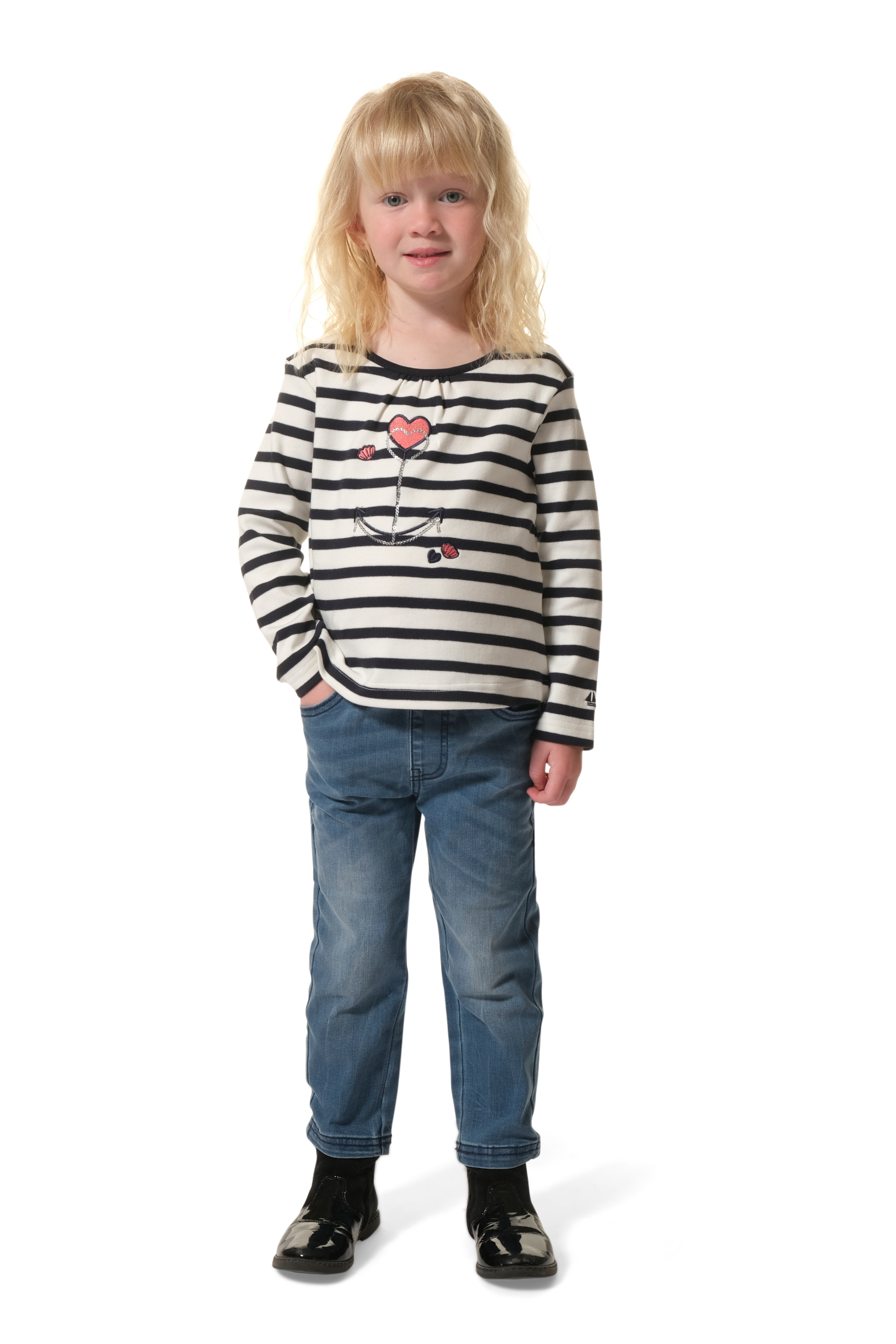 tee-shirt rayé ecru marine rose pour fille