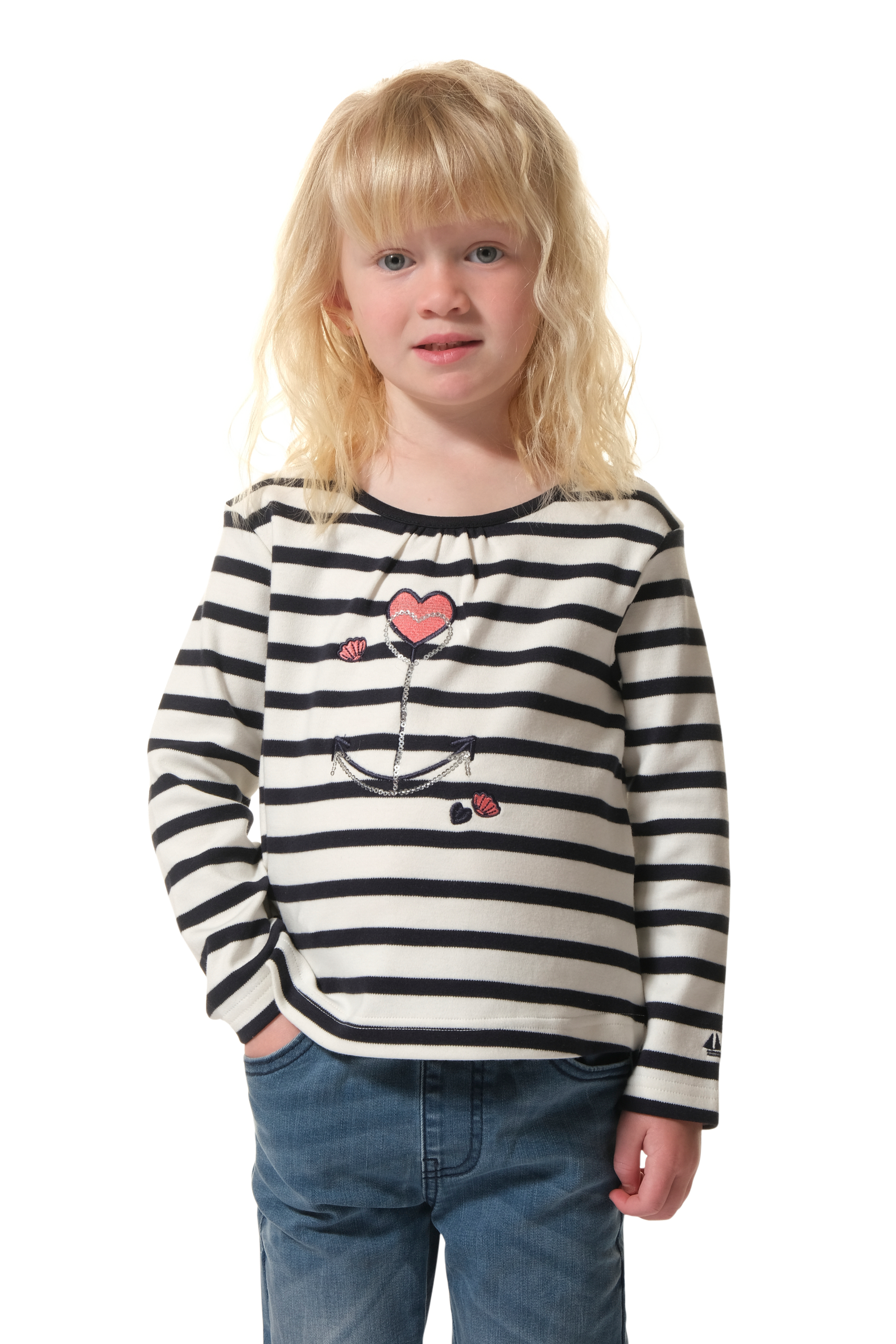 tee-shirt rayé ecru marine rose pour fille