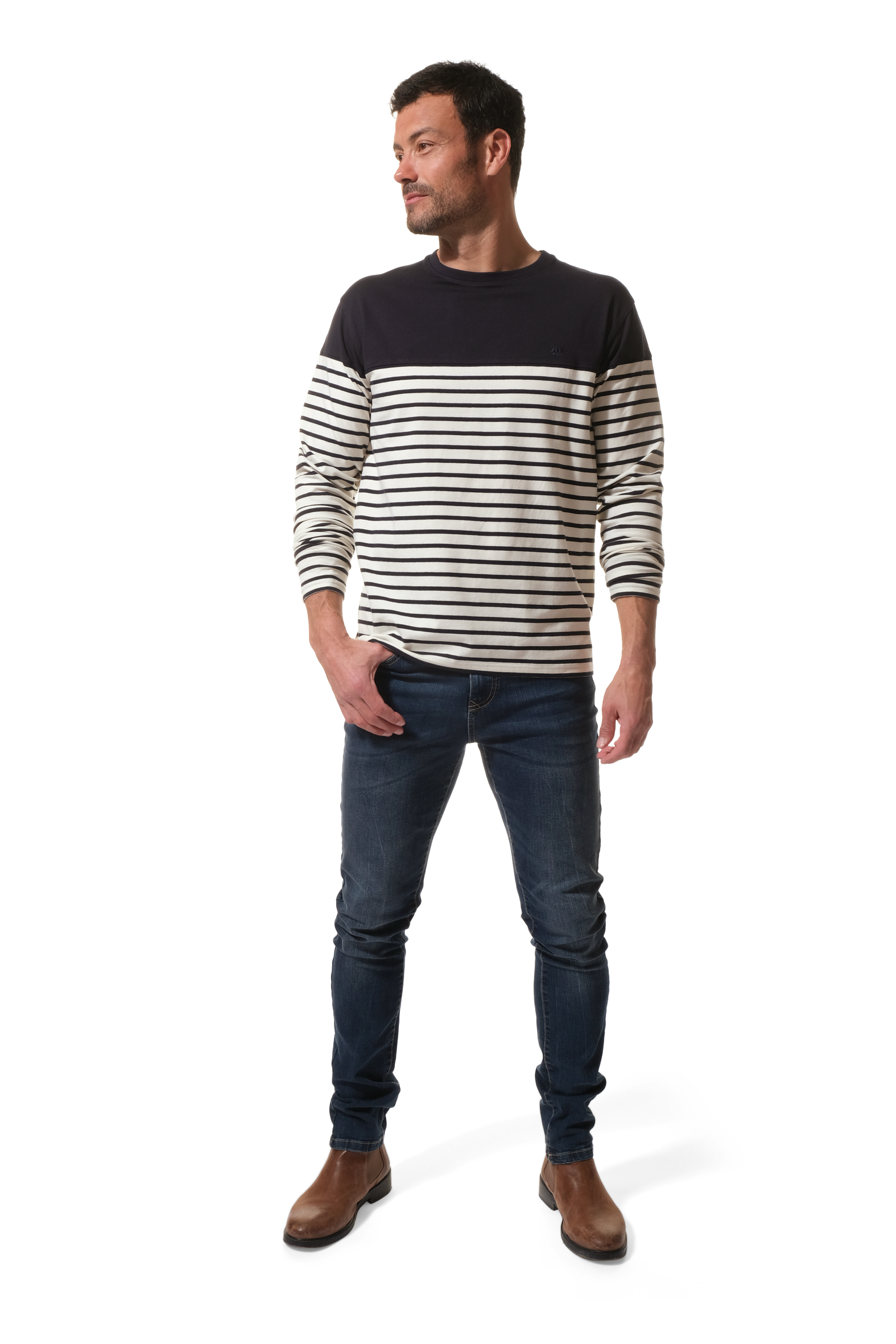 tee-shirt manche longue ecru marine pour homme