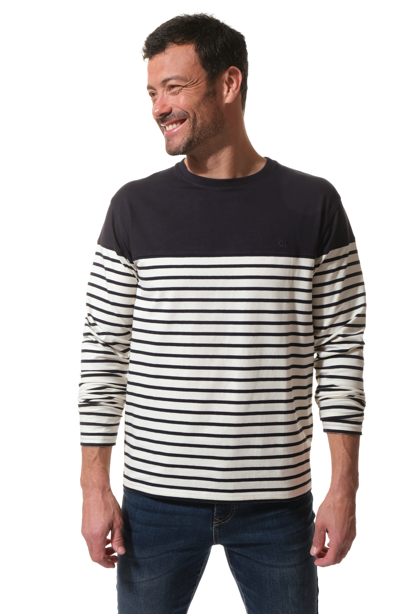 tee-shirt manche longue ecru marine pour homme