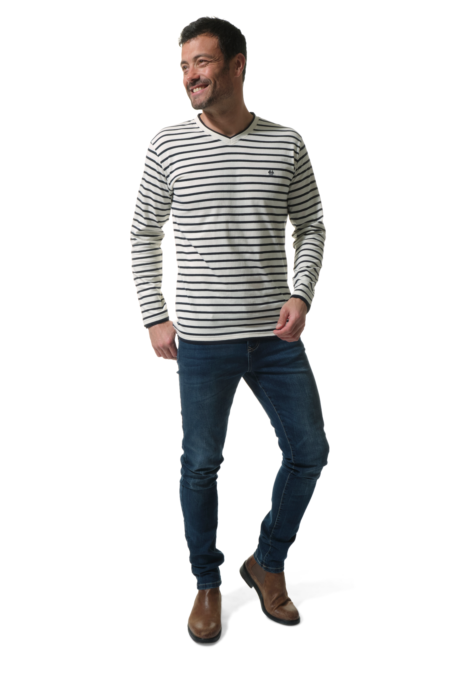 tee-shirt manche longue ecru marine pour homme