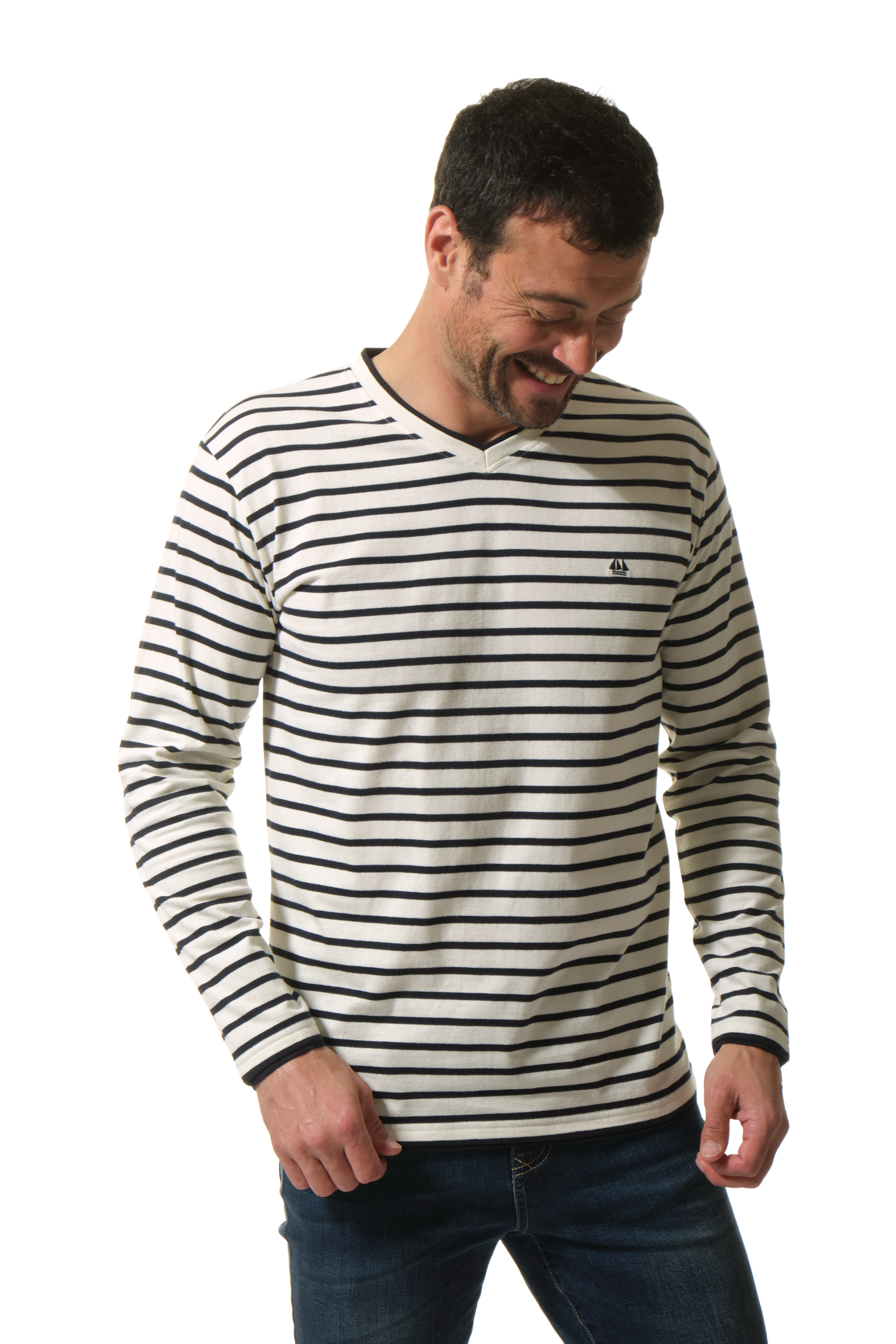 tee-shirt manche longue ecru marine pour homme