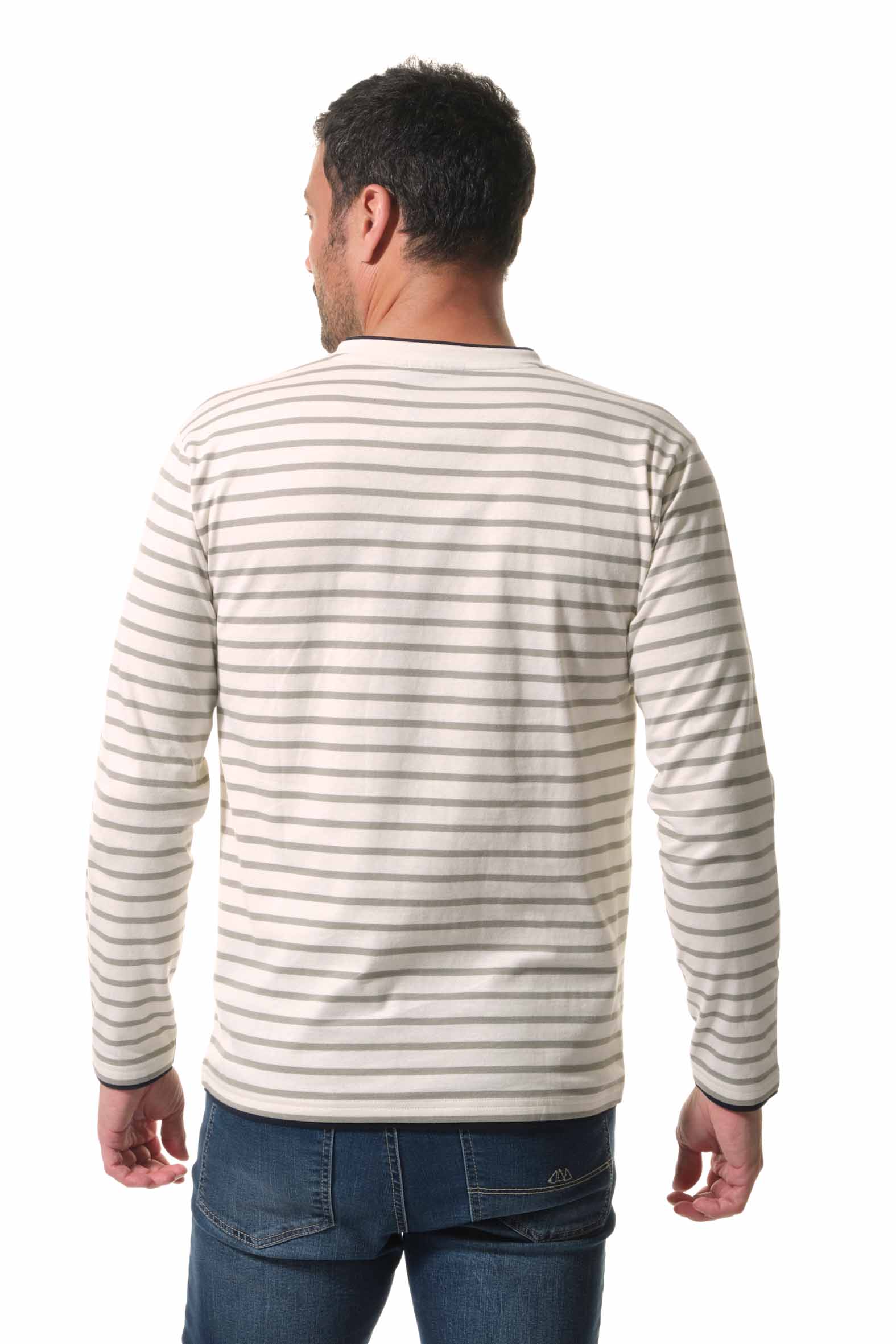 tee-shirt manche longue ecru marine pour homme