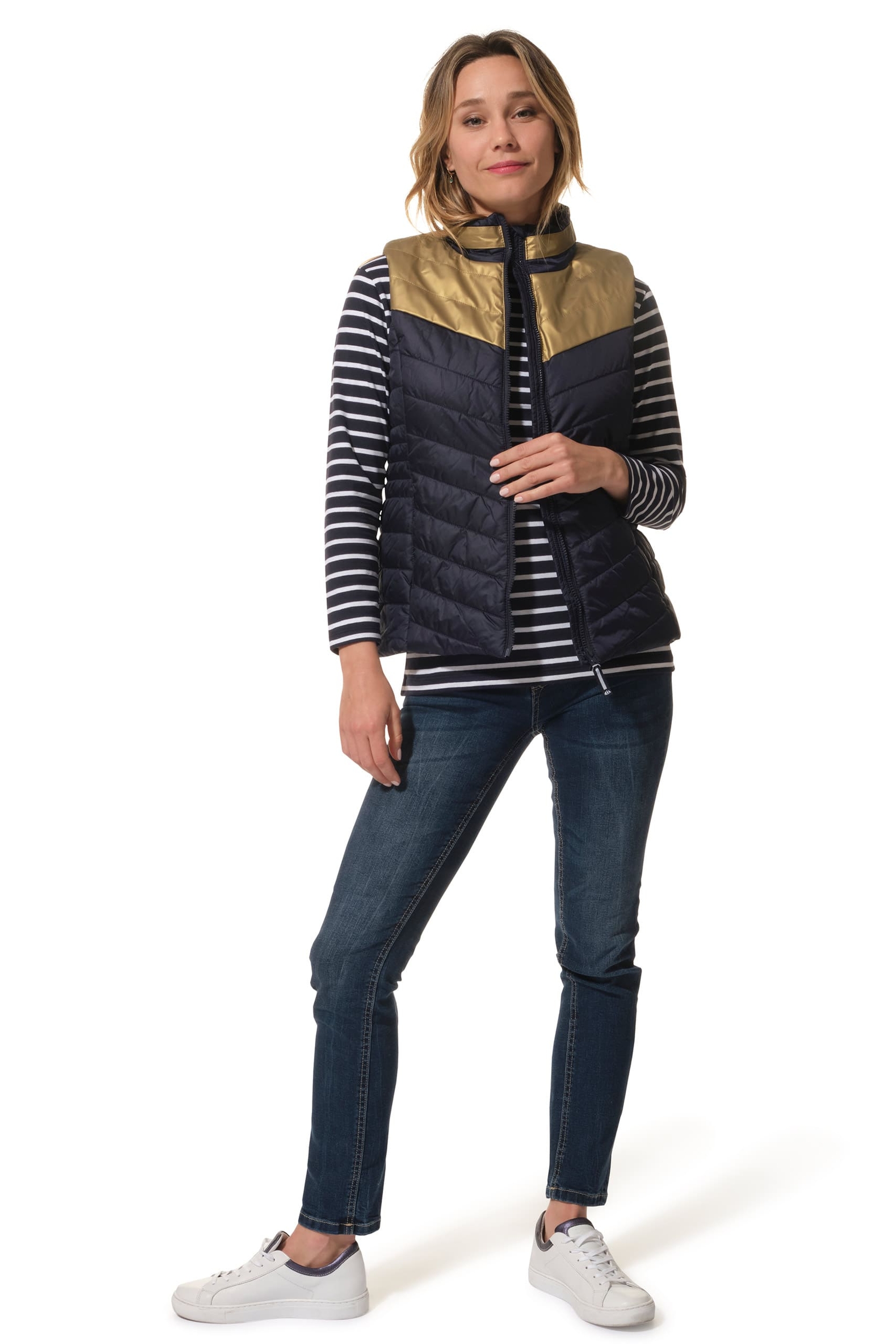 doudoune sans manche doré et marine pour femme hublot