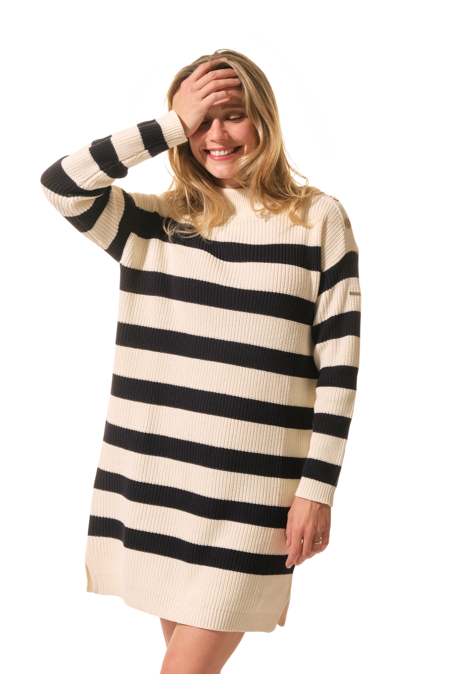 Robe pull rayé ecru marine pour femme hublot