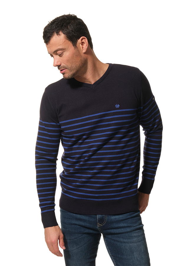 Tee-shirt marin en coton homme à manches courtes col rond ATTIEUS