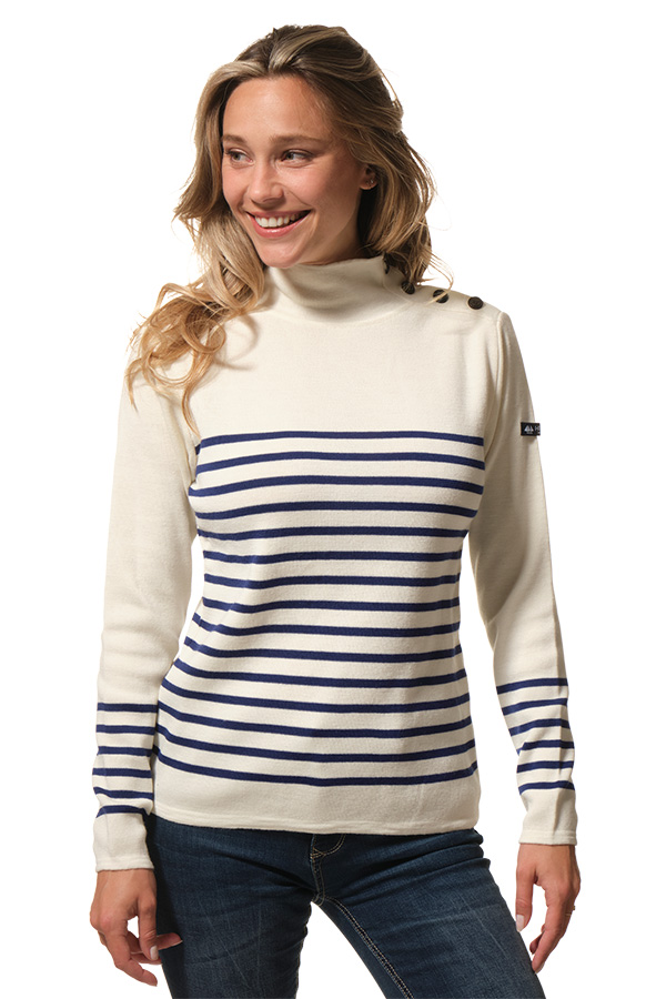 Pull col roulé rayé écru marine pour femme hublot
