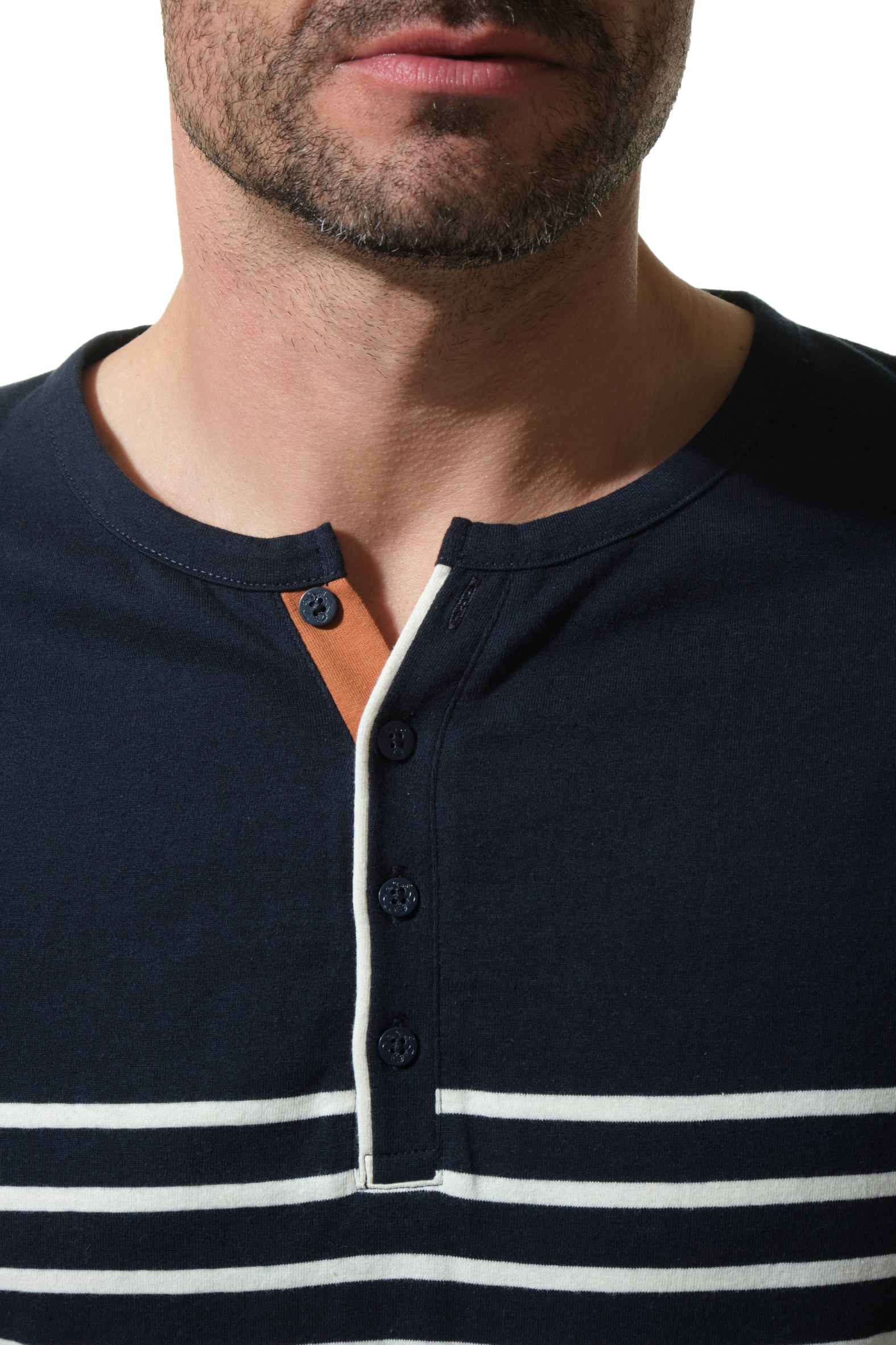 tee-shirt manche longue rayé marine beige pour homme hublot