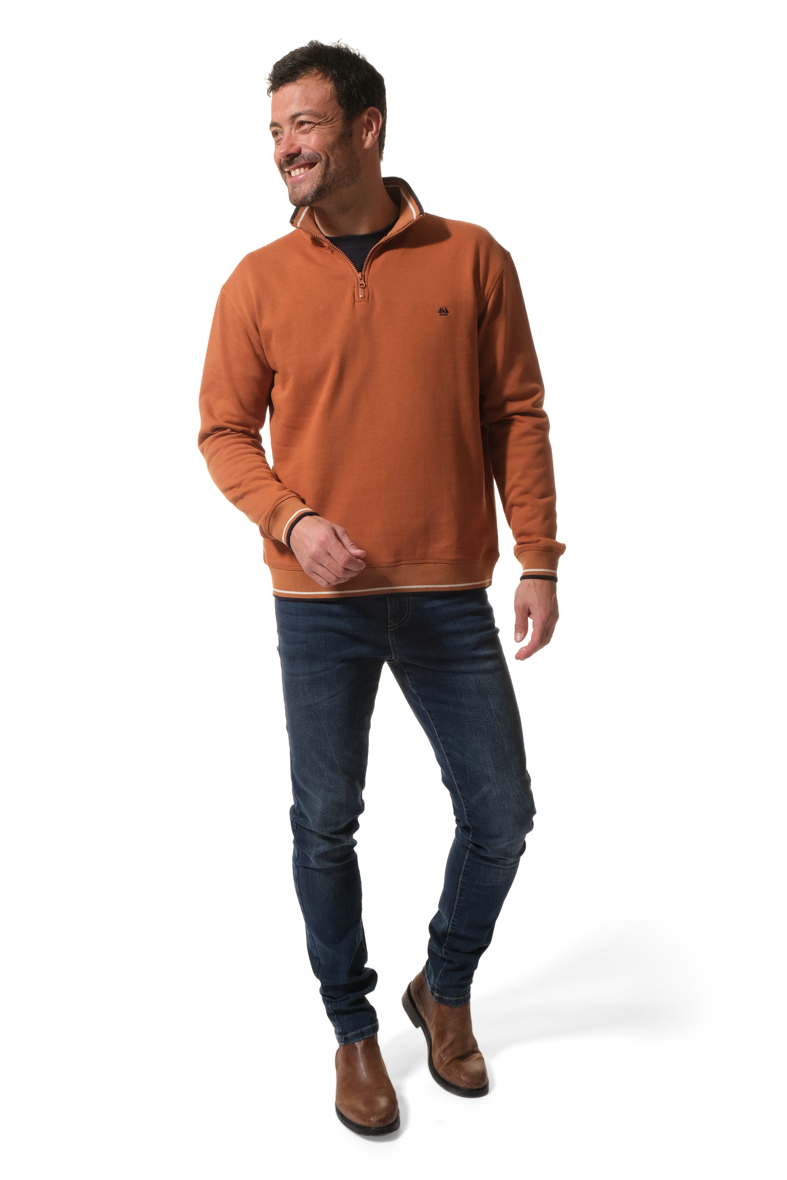 pull vol zippé en marron pour homme hublot