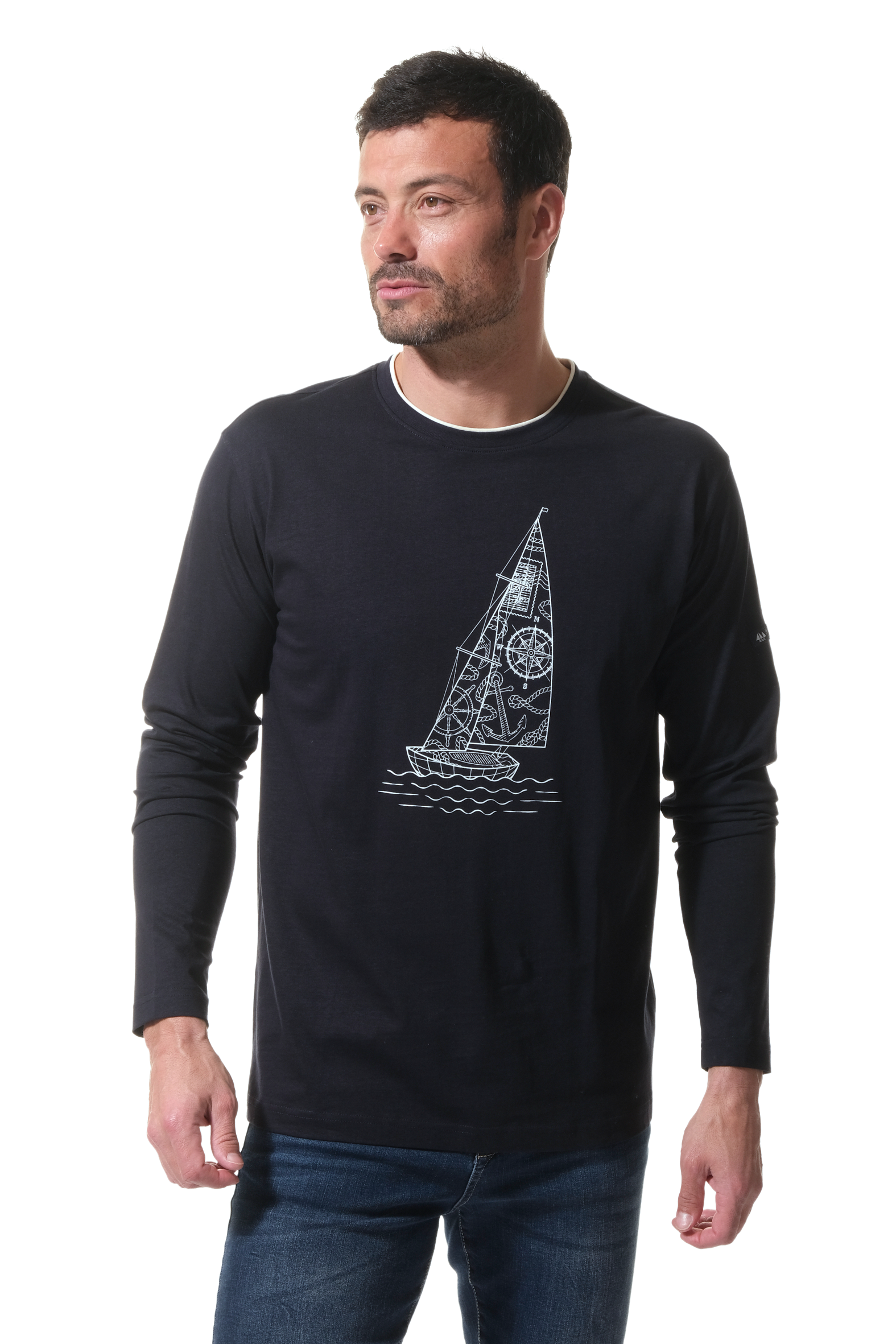 Tee-shirt manche longue marine pour homme hublot
