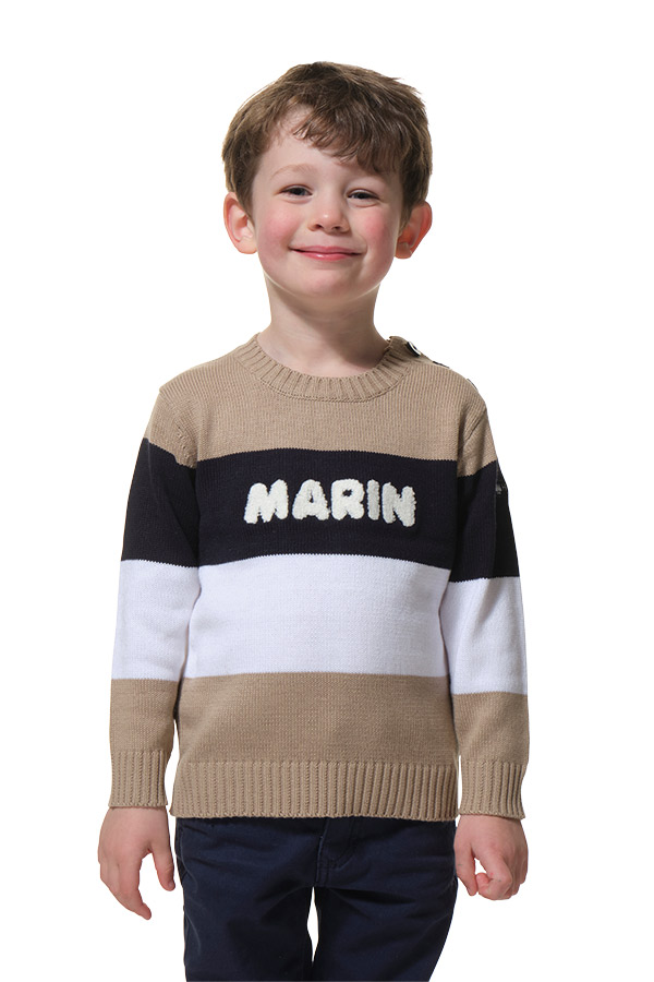 Pull Beige-Marine_Blanc Garçon hublot