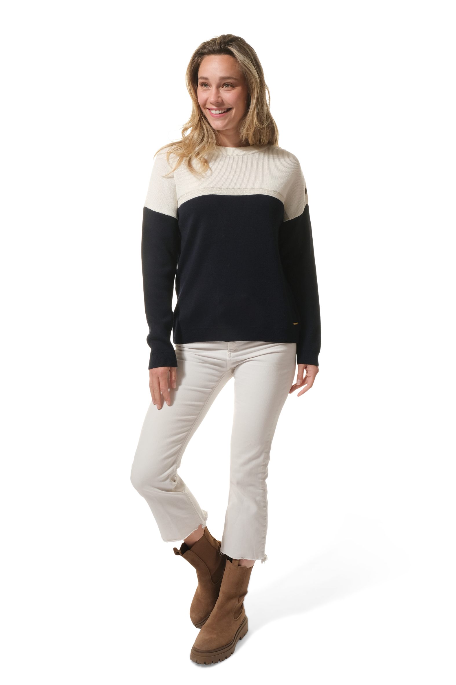 Pull Ecru-Marine pour femme hublot