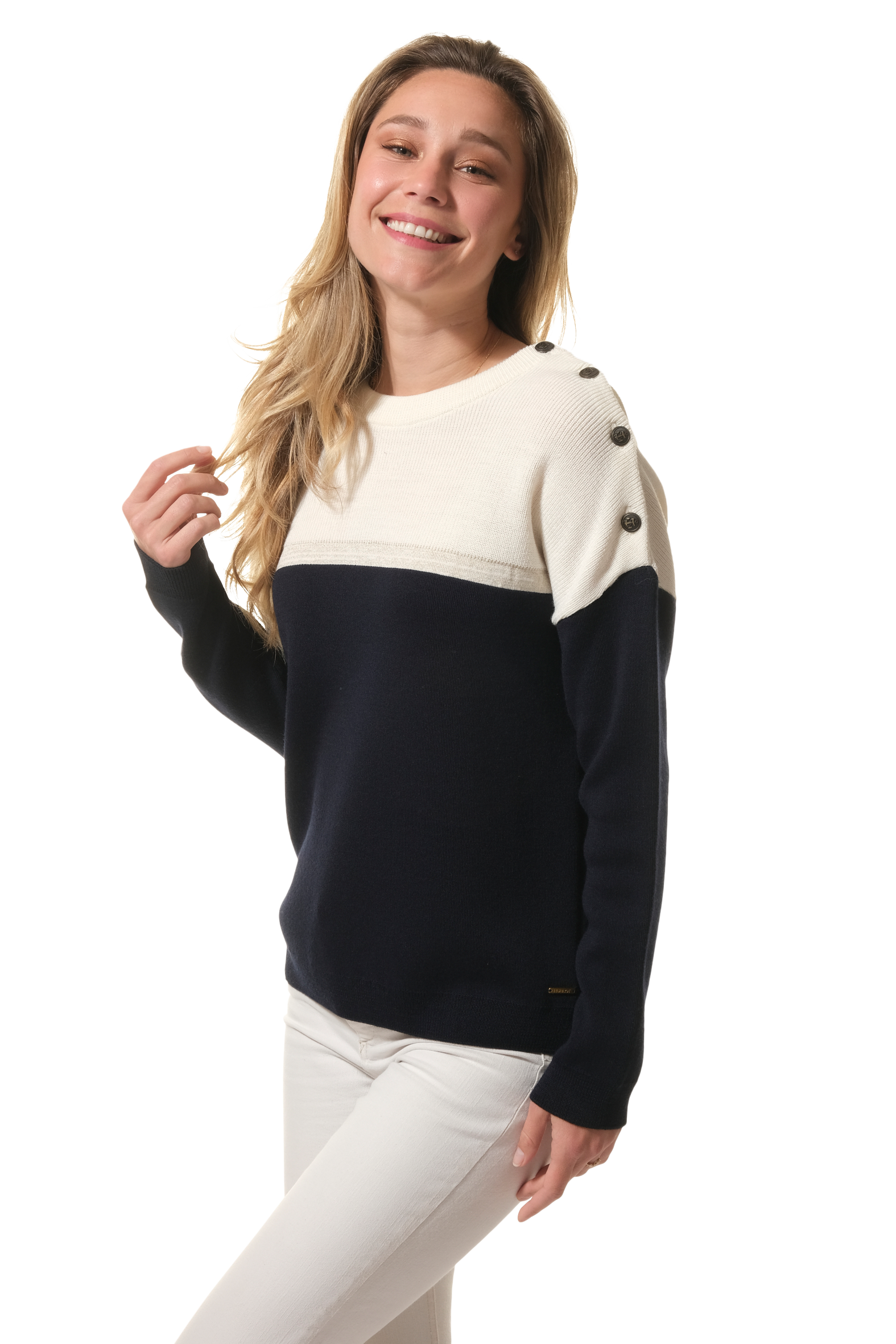 Pull Ecru-Marine pour femme hublot