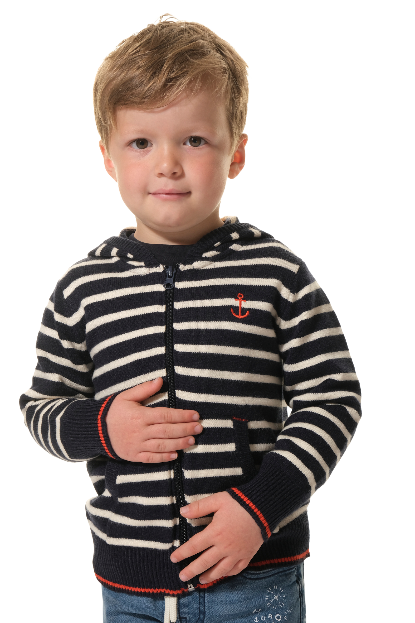 Gilet rayé à zip Marine-ecru enfant hublot