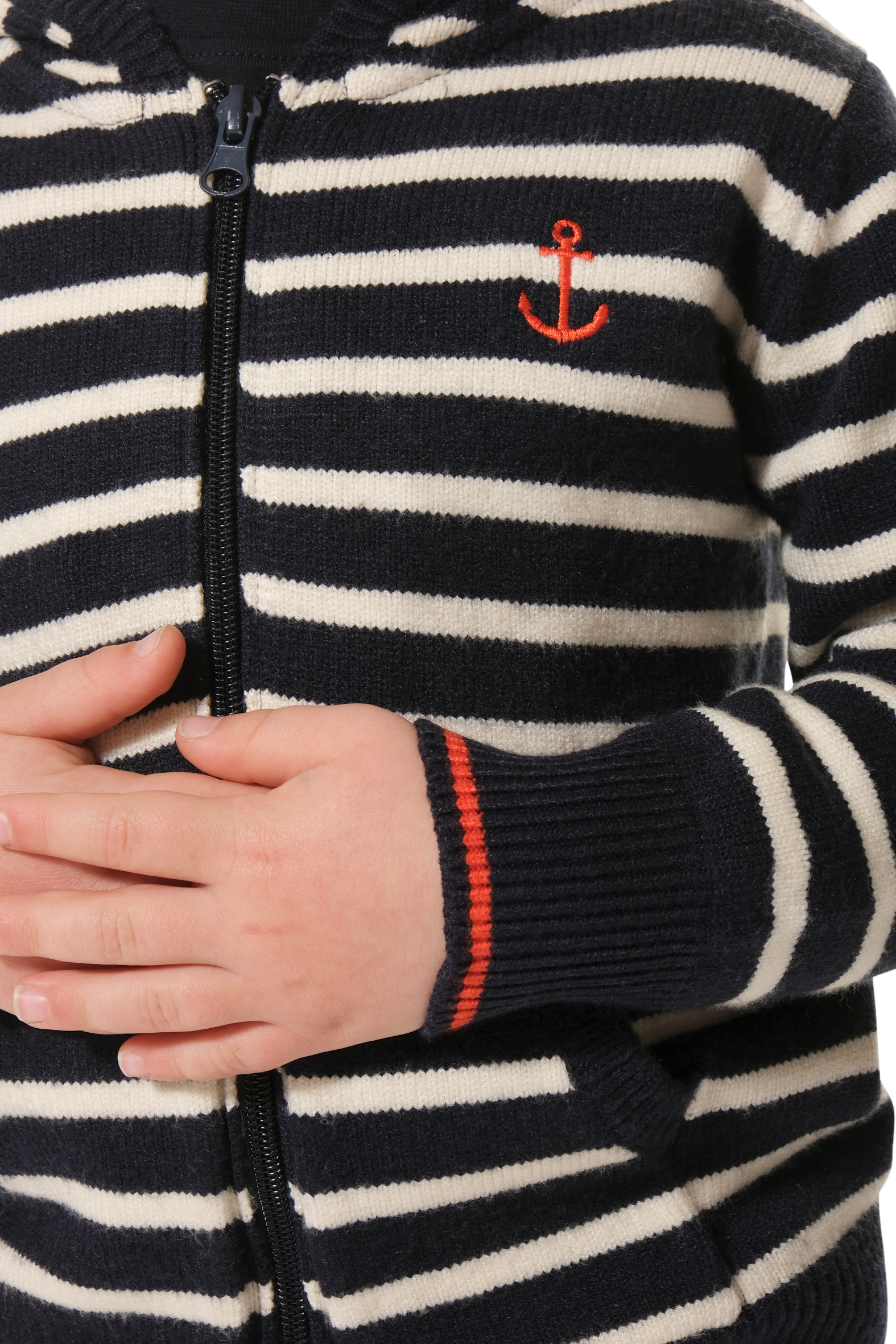 Gilet rayé à zip Marine-ecru enfant hublot