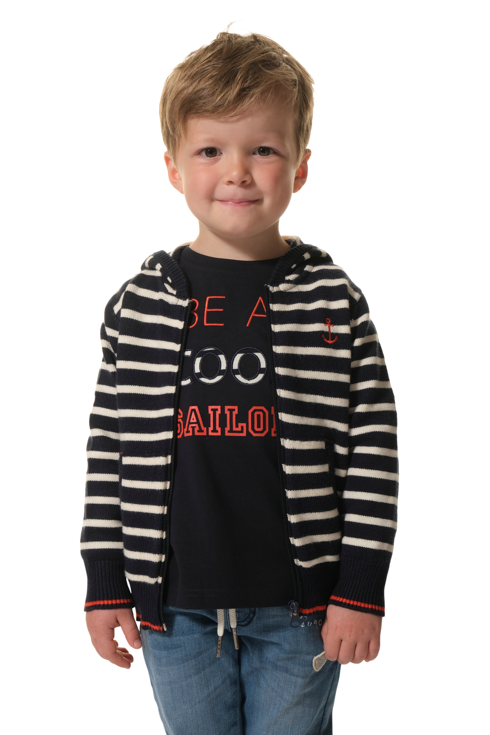 Gilet rayé à zip Marine-ecru enfant hublot