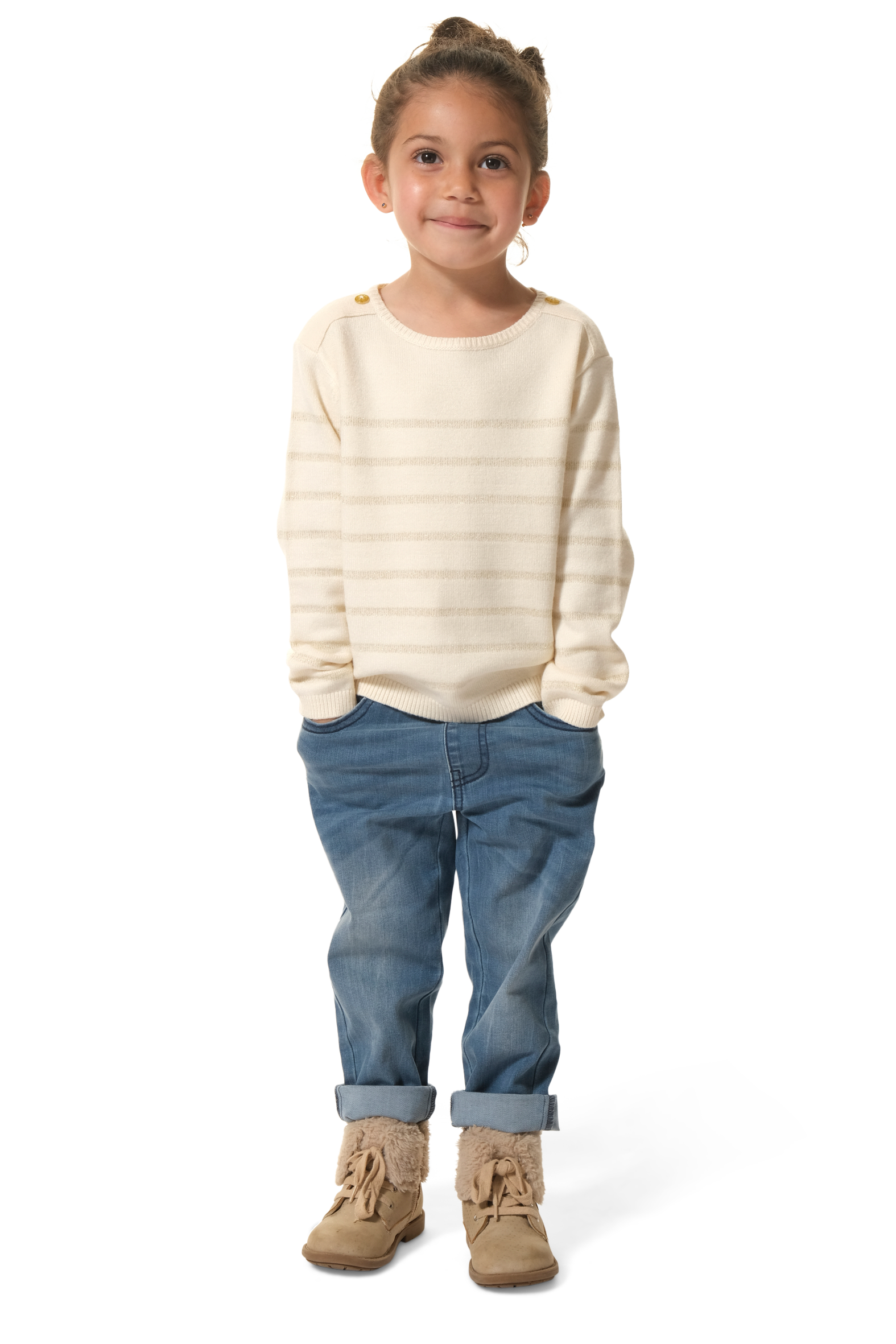 Pull rayé écume et doré fille hublot