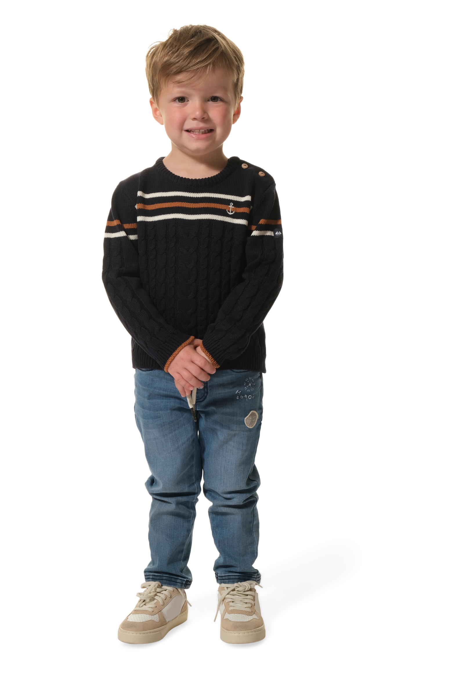 Pull Enfant Marine-Blanc-Marron hublot