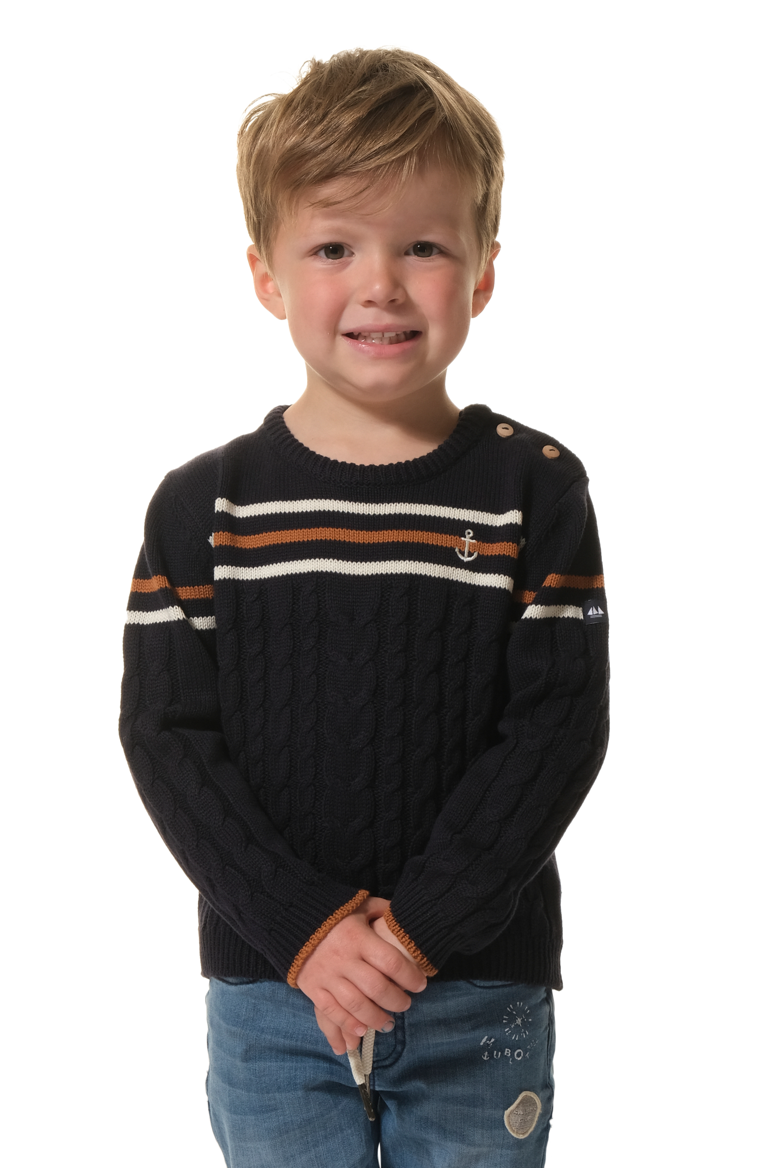 Pull Enfant Marine-Blanc-Marron hublot