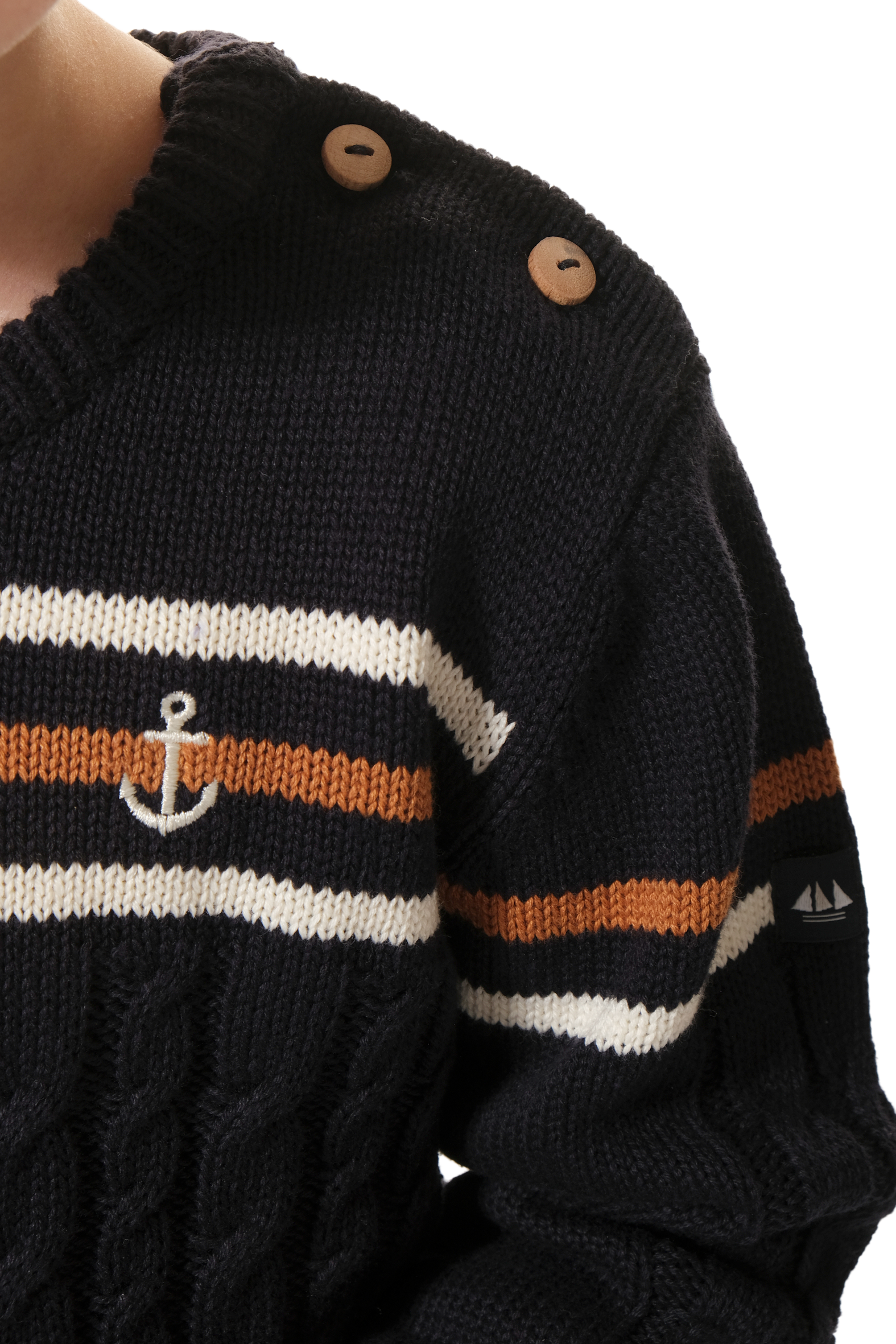 Pull Enfant Marine-Blanc-Marron hublot