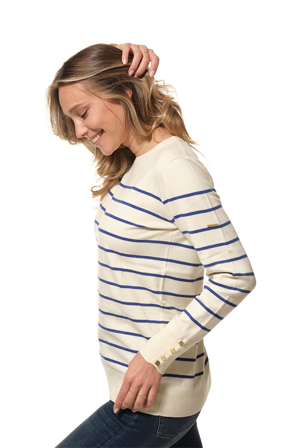Pull rayé Ecru-marine pour femme hublot