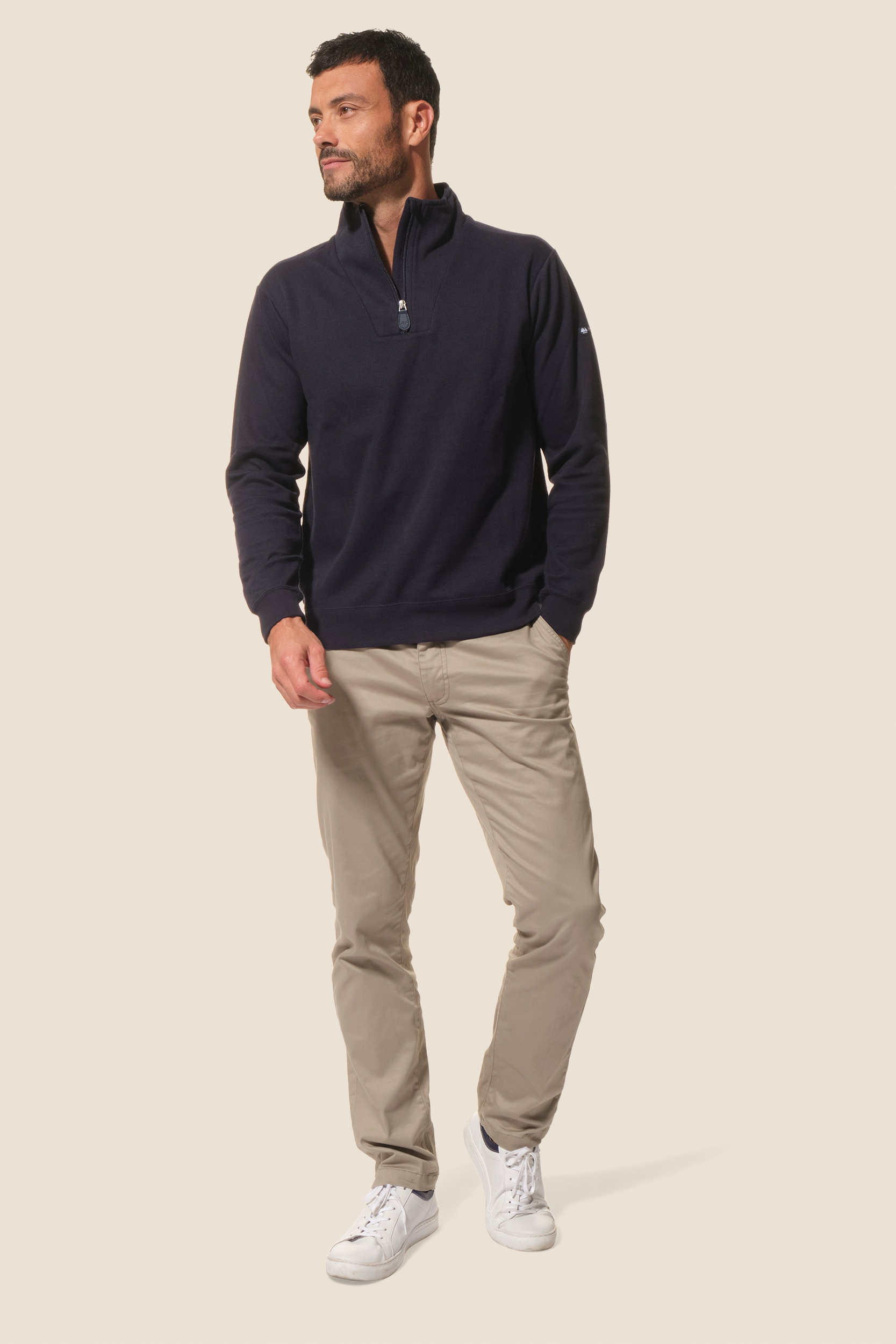 Pull col à zip Marine pour homme hublot