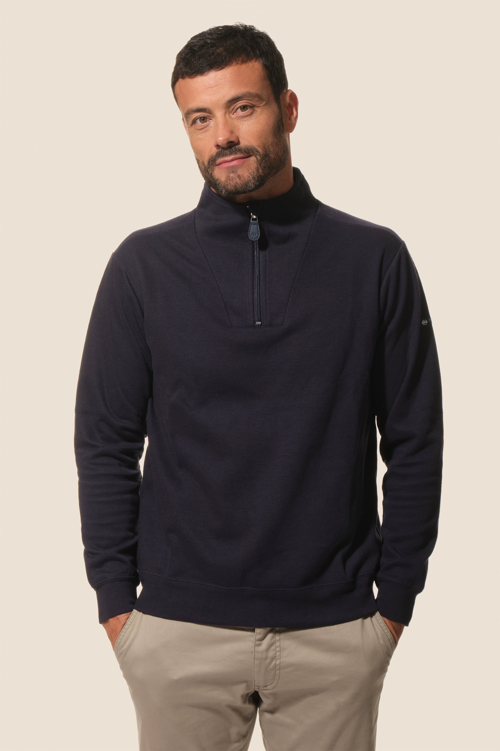 Pull col à zip Marine pour homme hublot