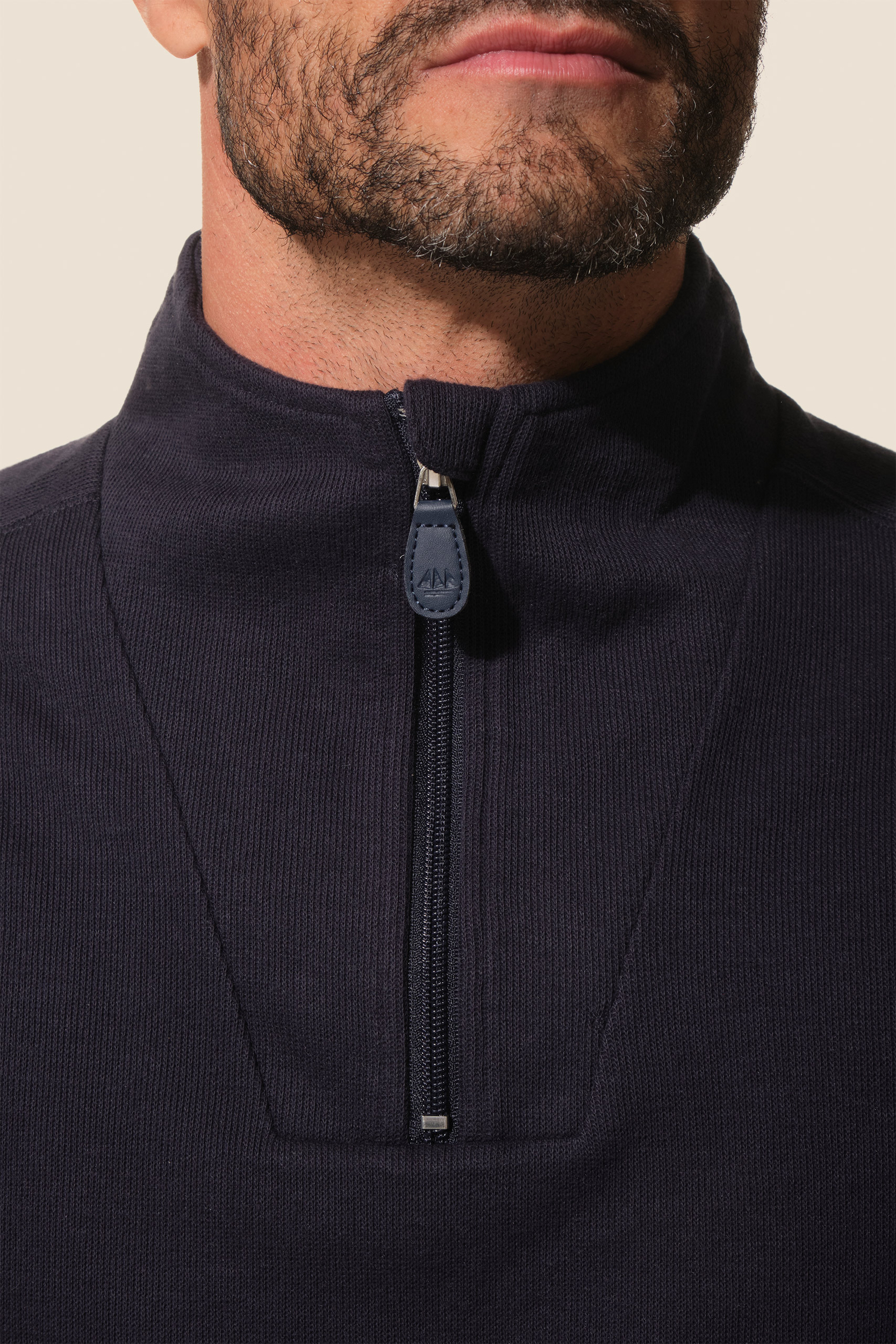 Pull col à zip Marine pour homme hublot