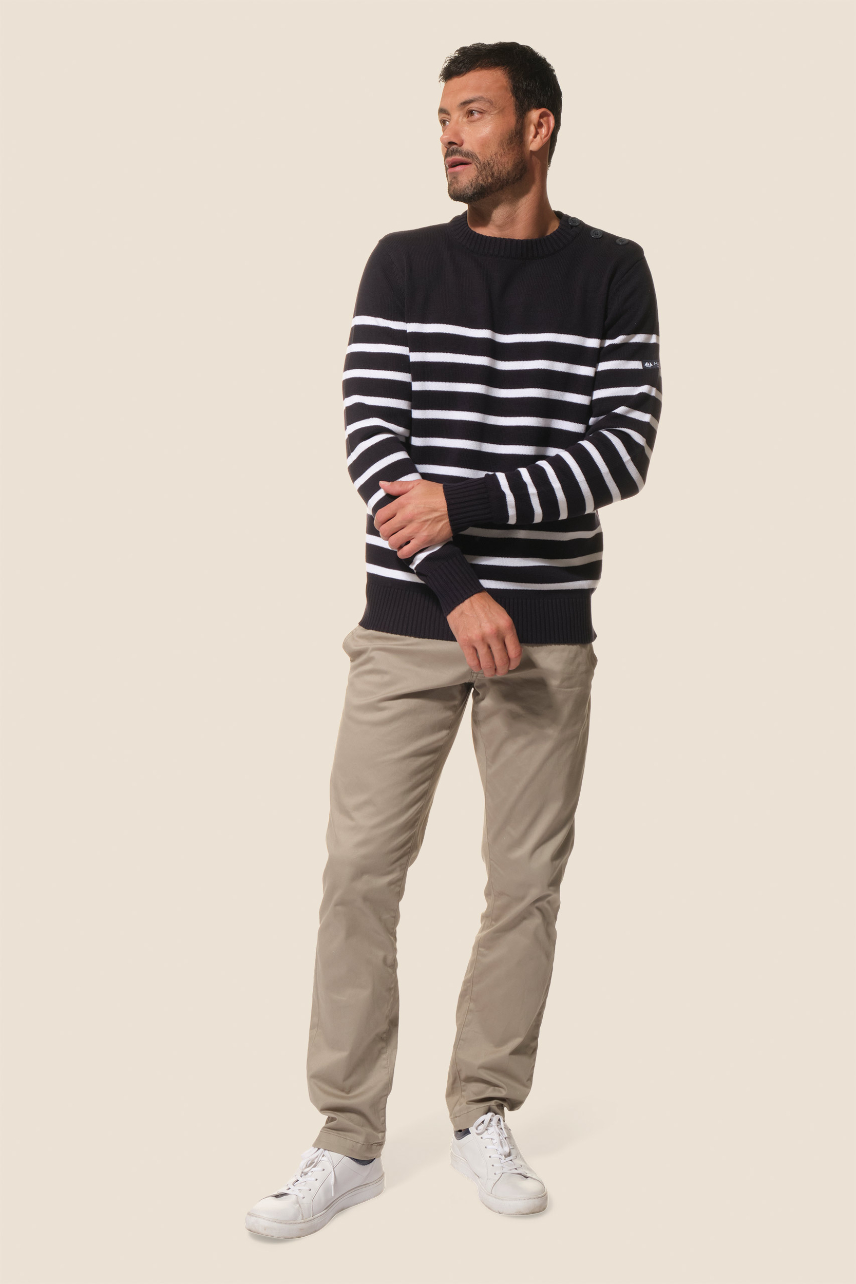 Pull rayé Marine-Blanc pour homme hublot
