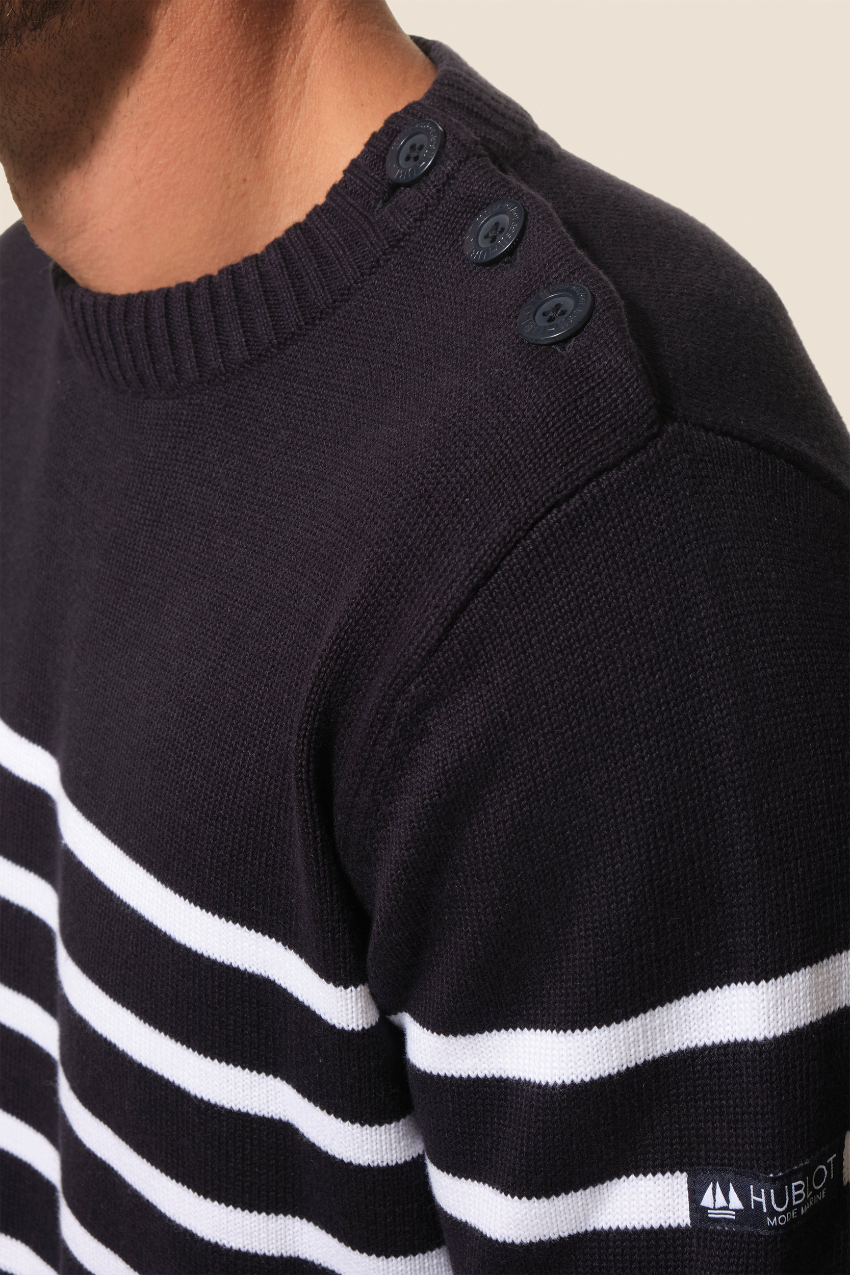 Pull rayé Marine-Blanc pour homme hublot