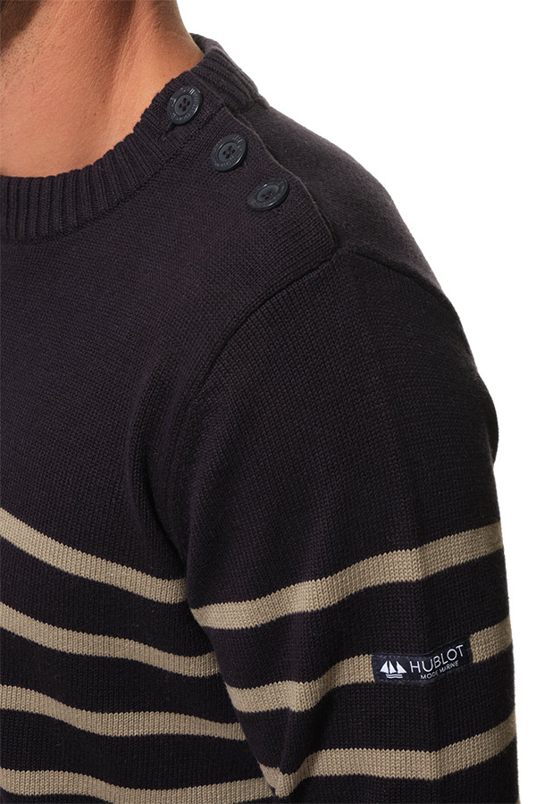 Pull rayé Marine-Kaki pour homme hublot