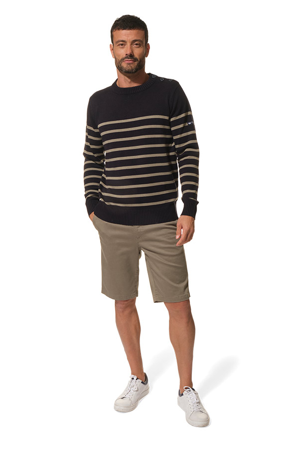 Pull rayé Marine-Kaki pour homme hublot