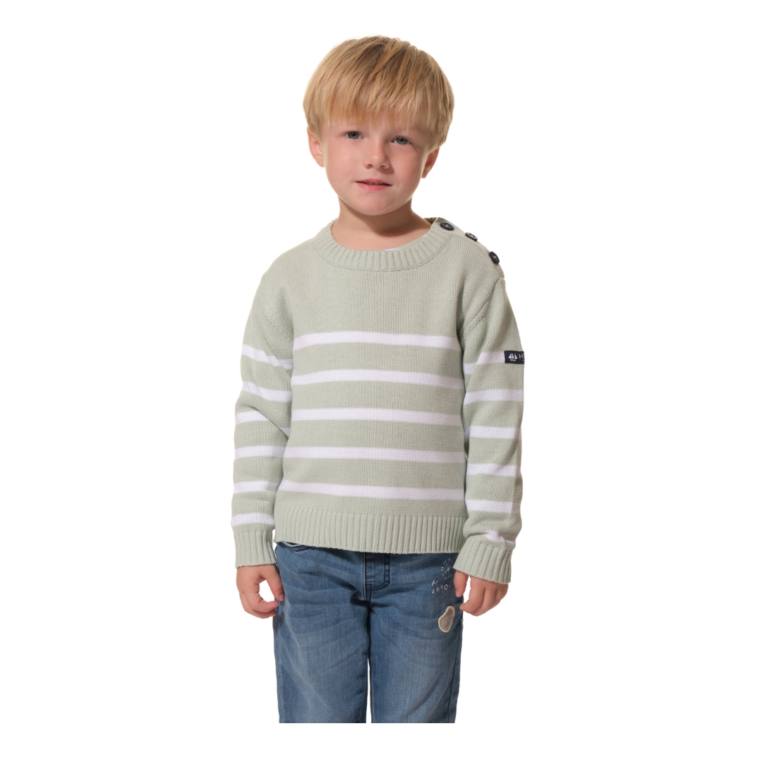 Pull rayé Vert et Blanc enfant garçon hublot