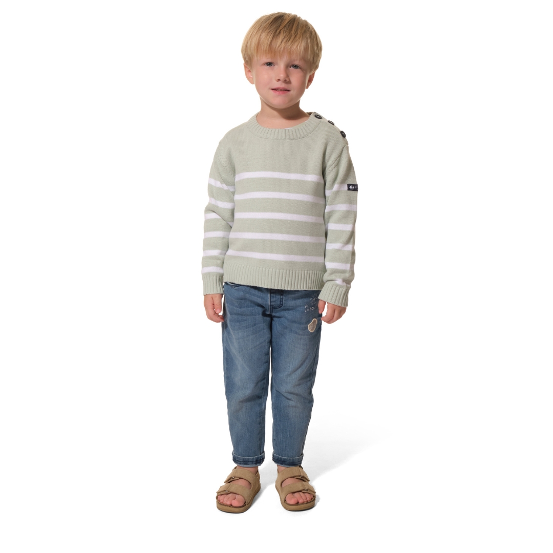 Pull rayé Vert et Blanc enfant garçon hublot