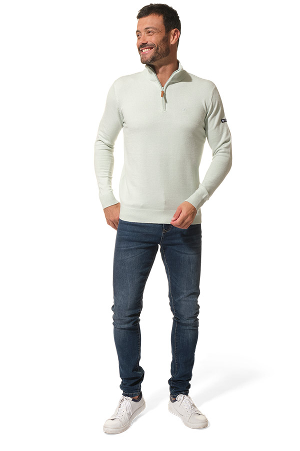 Pull col à zip Vert pour homme hublot