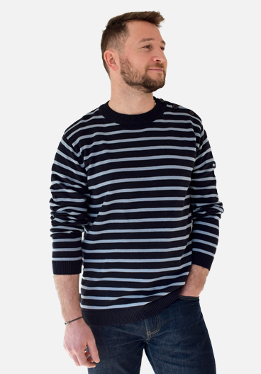 Pull rayé Marine-Bleu pour homme hublot